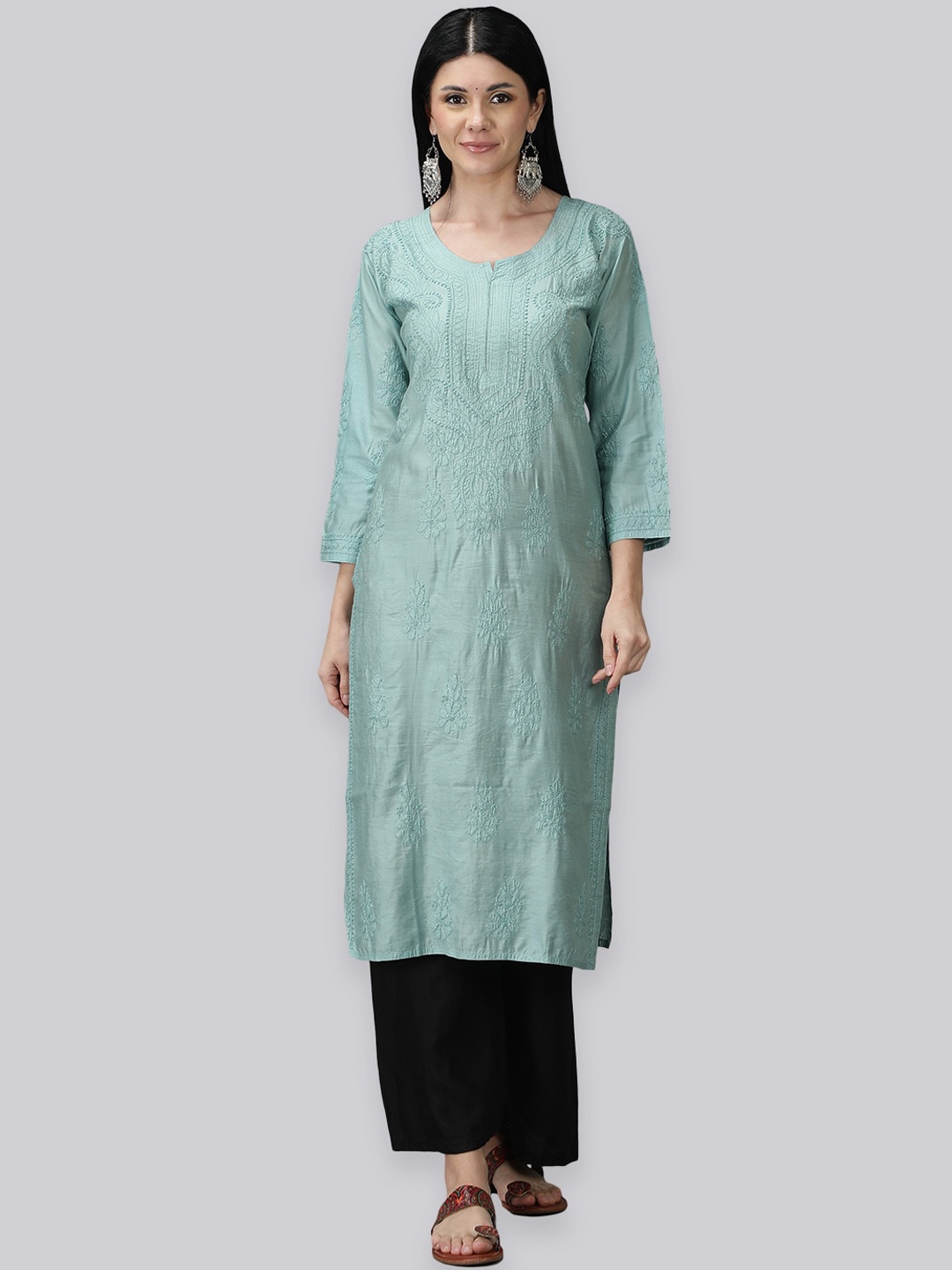 Seva Chikan Ethnic Motifs Embroidered Chanderi Lucknowi Chikankari Straight Kurta, Green
Seva Chikan Ethnic Motifs Embroidered Chanderi Lucknowi Chikankari Straight Kurta, Green