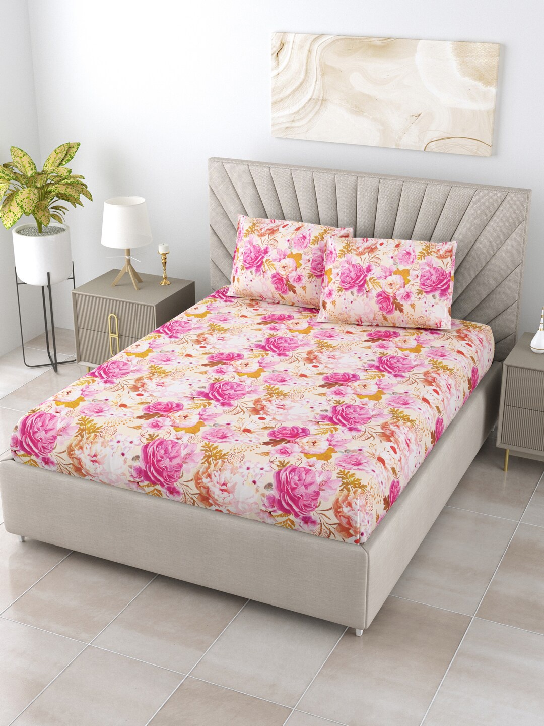 BOMBAY DYEING FLORENTINE Pink & Beige Cotton 144 TC Queen Bedsheet with 2 Pillow Covers
BOMBAY DYEING FLORENTINE Pink & Beige Cotton 144 TC Queen Bedsheet with 2 Pillow Covers