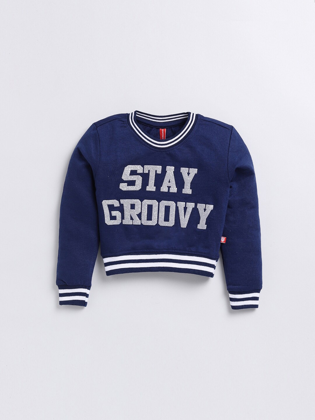GAME BEGINS Typography Printed Cotton Crop Top, Blue