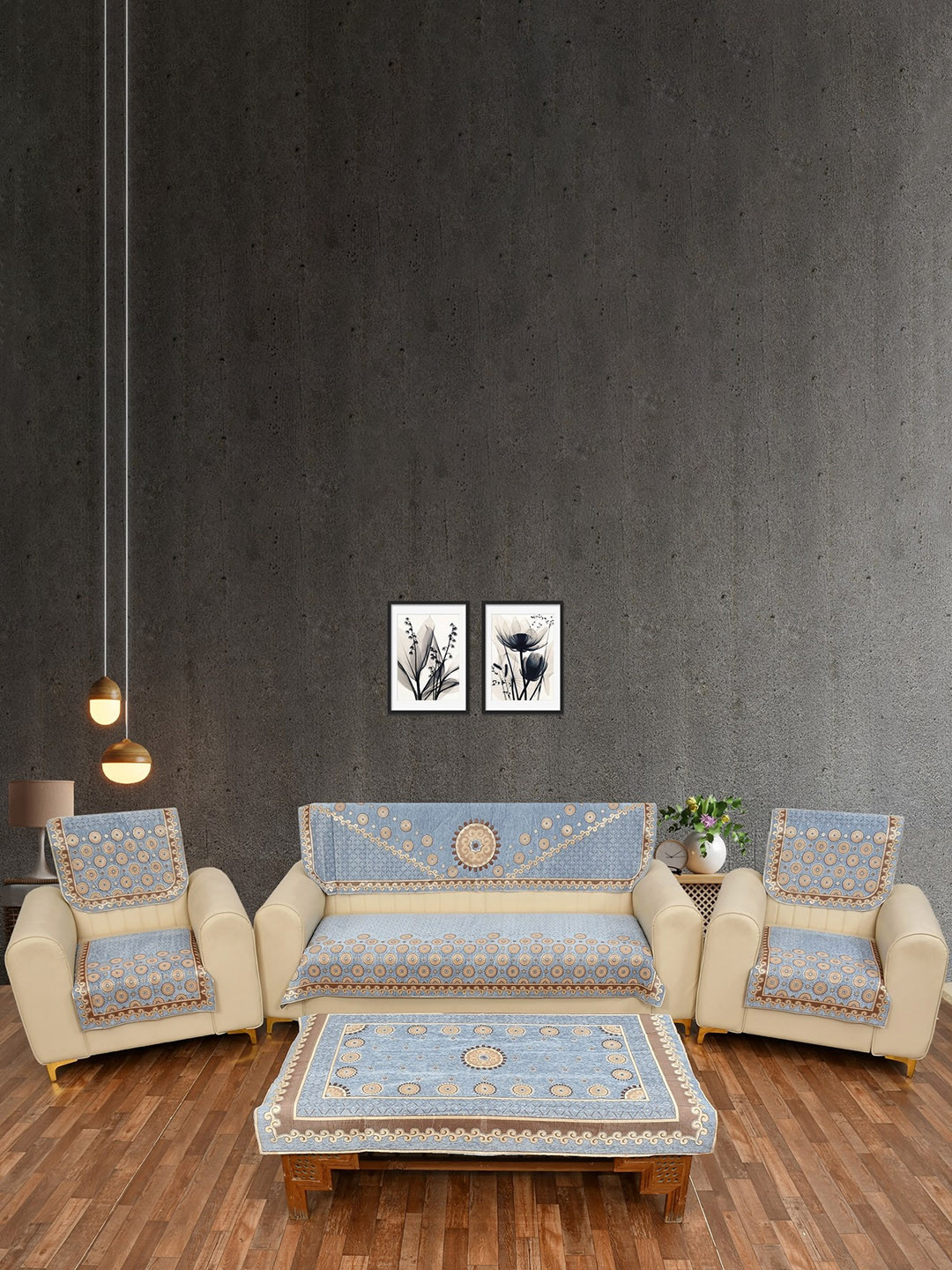 MULTITEX 7 Pcs Turquoise Blue Printed Velvet 5-Seater Sofa Cover with 1 Table Cover
MULTITEX 7 Pcs Turquoise Blue Printed Velvet 5-Seater Sofa Cover with 1 Table Cover