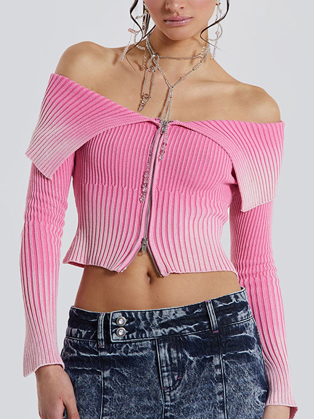 LULU & SKY Off-Shoulder Bardot Crop Top, Pink