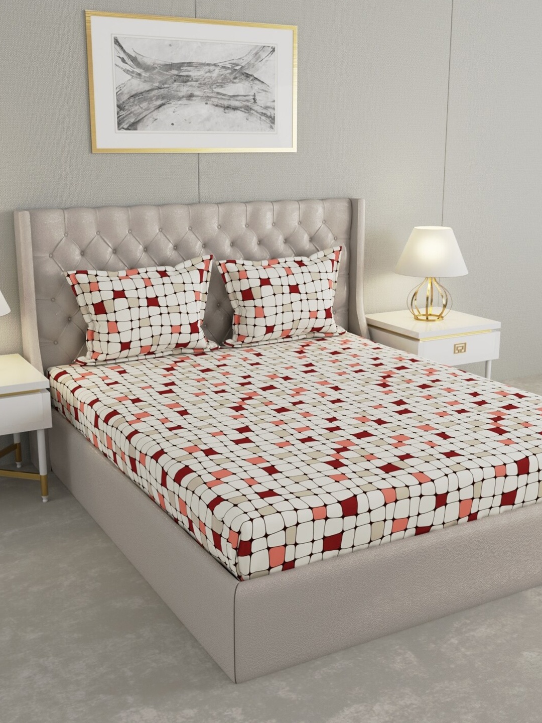 Raymond Home Off White & Red Geometric Cotton 104 TC Queen Bedsheet with 2 Pillow Covers
Raymond Home Off White & Red Geometric Cotton 104 TC Queen Bedsheet with 2 Pillow Covers