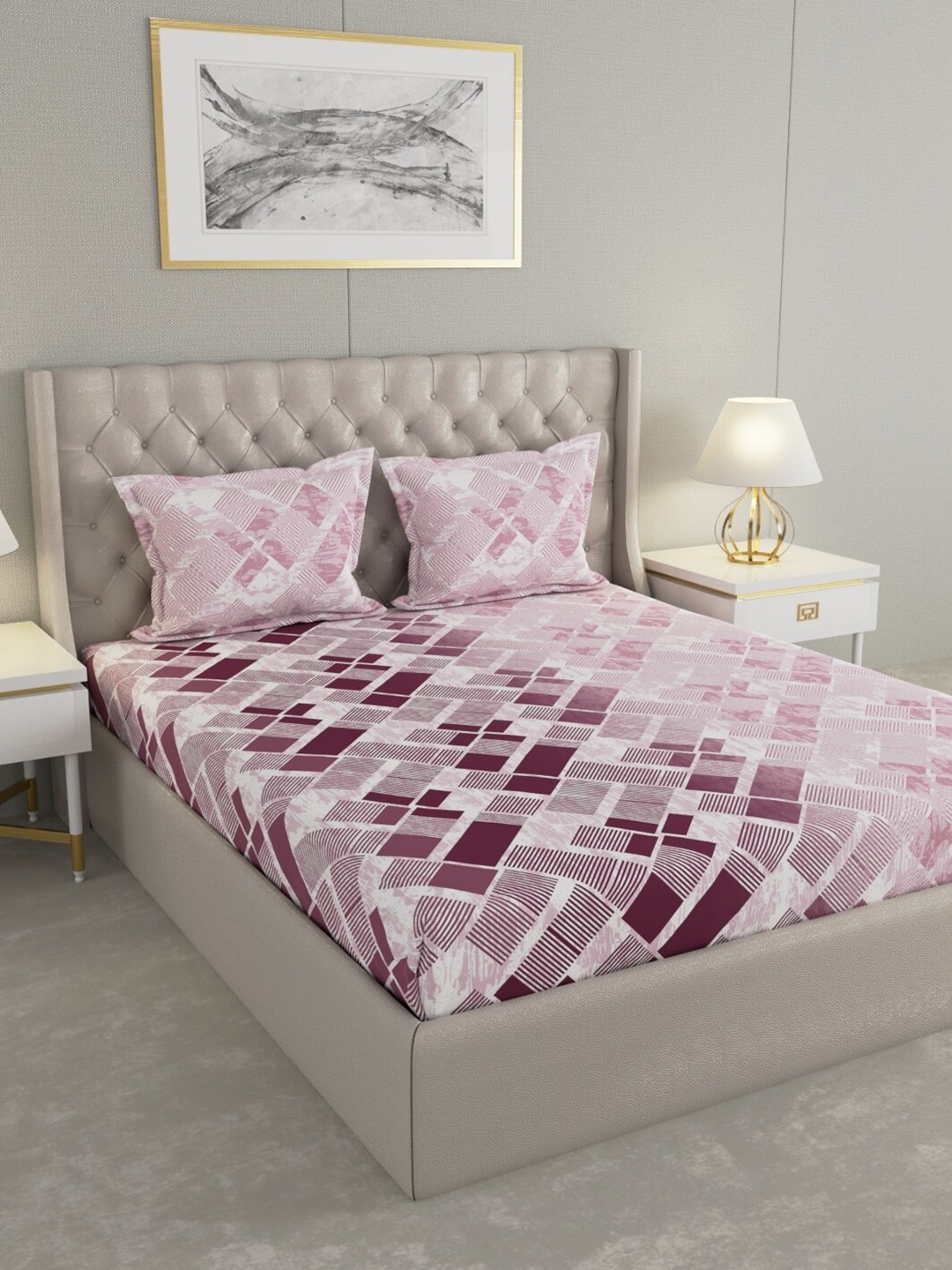 Raymond Home Pink & White Geometric Cotton 144 TC Queen Bedsheet With 2 Pillow Covers
Raymond Home Pink & White Geometric Cotton 144 TC Queen Bedsheet With 2 Pillow Covers