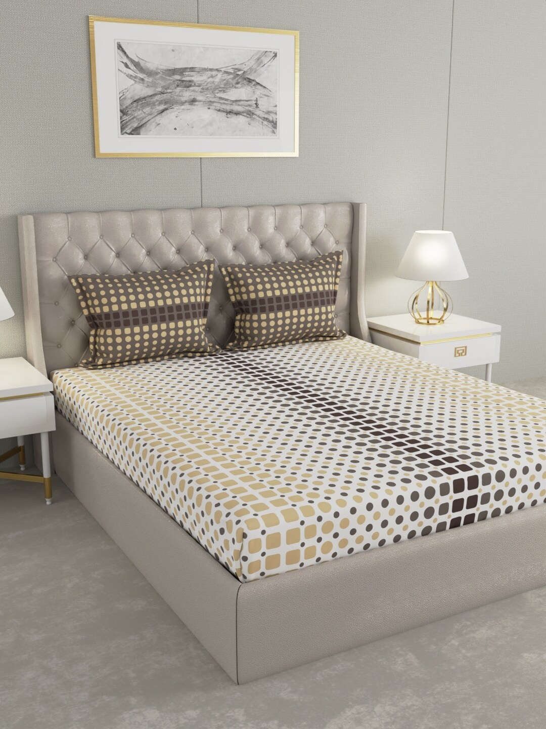Raymond Home White & Grey Geometric Cotton 144 TC Queen Bedsheet With 2 Pillow Covers
Raymond Home White & Grey Geometric Cotton 144 TC Queen Bedsheet With 2 Pillow Covers