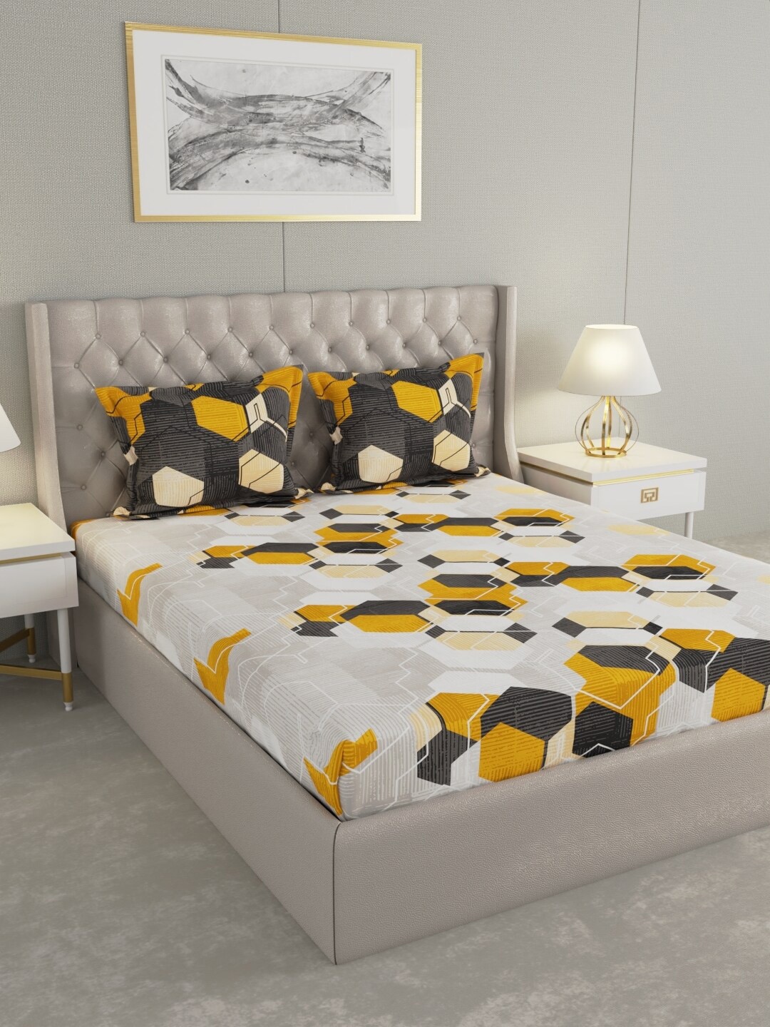 Raymond Home Gold-Toned Geometric Pure Cotton 144 TC Queen Bedsheet with 2 Pillow Covers
Raymond Home Gold-Toned Geometric Pure Cotton 144 TC Queen Bedsheet with 2 Pillow Covers