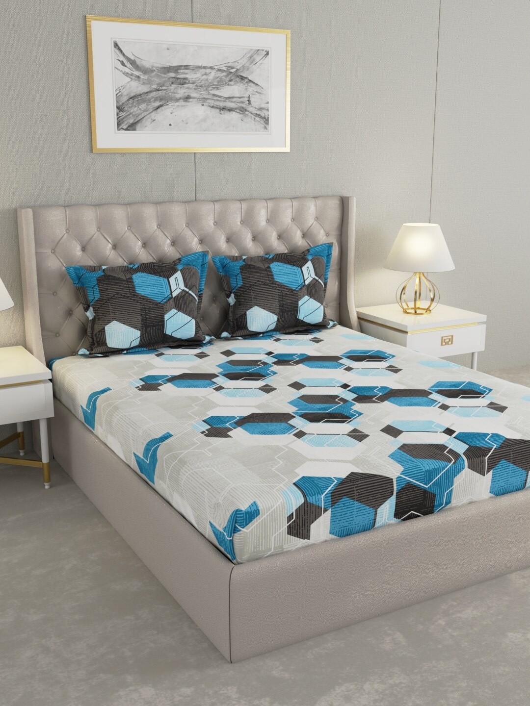 Raymond Home Blue& White Geometric Cotton 144 TC Queen Bedsheet with 2 Pillow Covers
Raymond Home Blue& White Geometric Cotton 144 TC Queen Bedsheet with 2 Pillow Covers