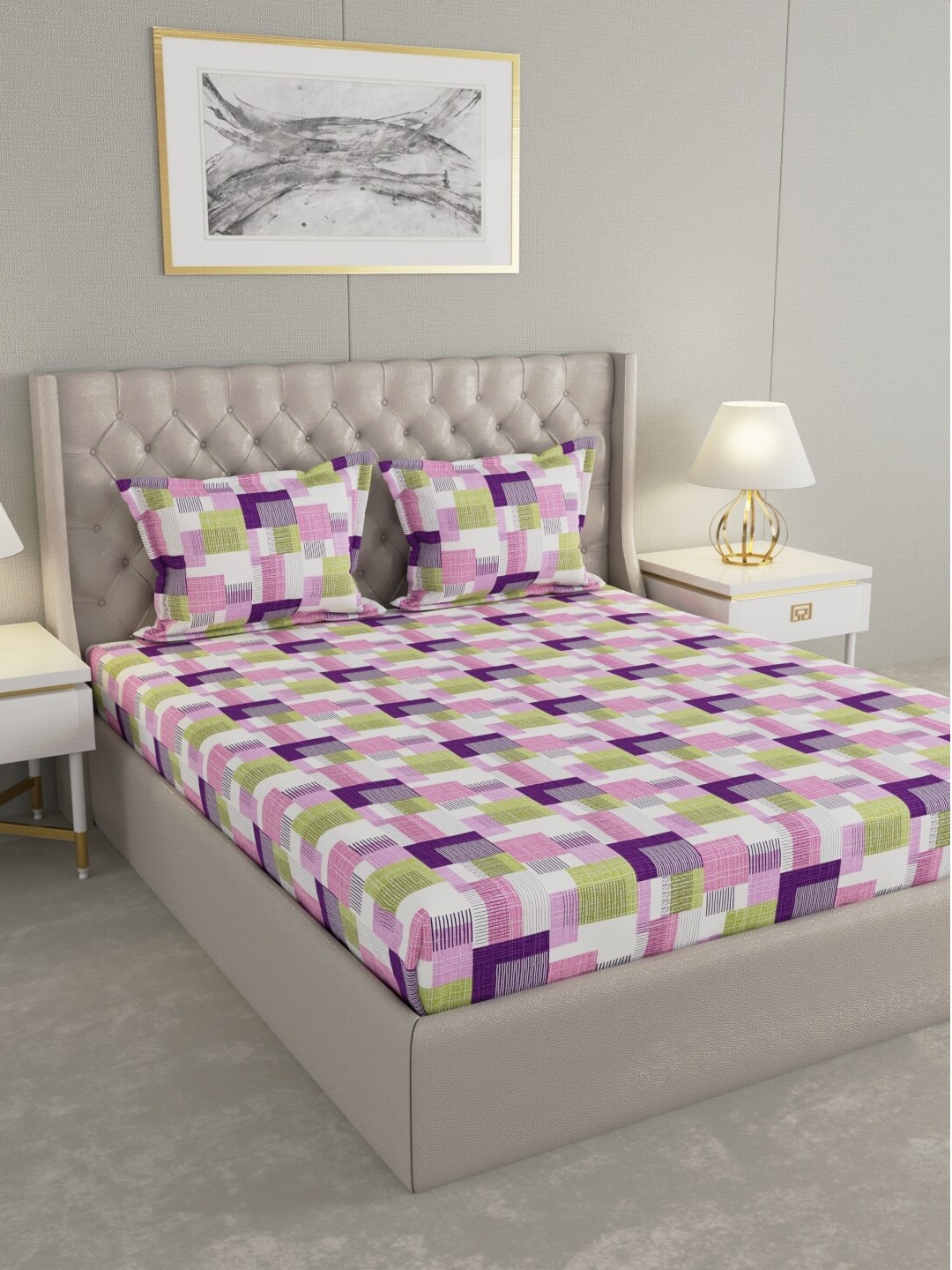 Raymond Home Purple & White Geometric Cotton 104 TC Queen Bedsheet with 2 Pillow Covers
Raymond Home Purple & White Geometric Cotton 104 TC Queen Bedsheet with 2 Pillow Covers