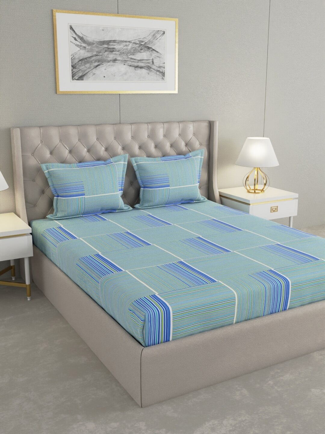 Raymond Home Green & Blue Geometric Cotton 104 TC Queen Bedsheet With 2 Pillow Covers
Raymond Home Green & Blue Geometric Cotton 104 TC Queen Bedsheet With 2 Pillow Covers