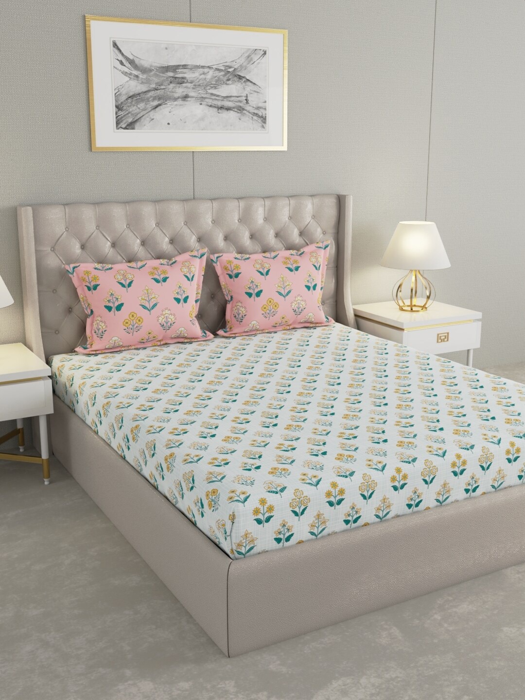 Raymond Home White & Yellow Floral Cotton 144 TC Queen Bedsheet With 2 Pillow Covers
Raymond Home White & Yellow Floral Cotton 144 TC Queen Bedsheet With 2 Pillow Covers