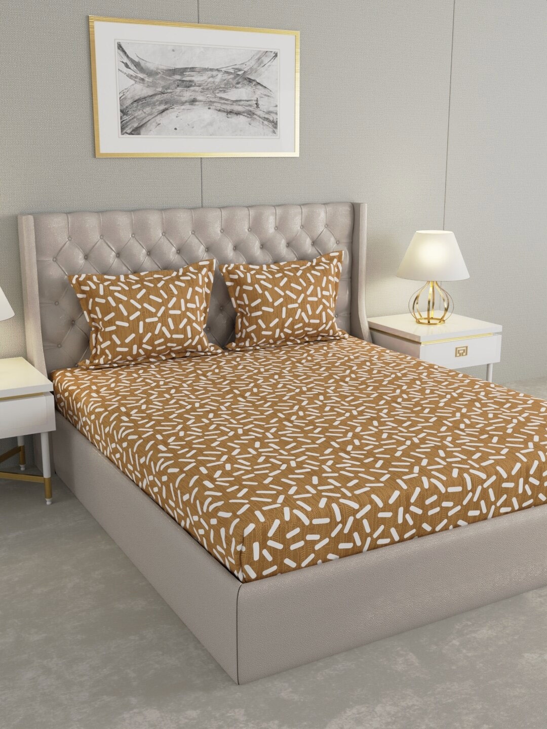 Raymond Home Mustard & White Geometric Cotton 104 TC Queen Bedsheet With 2 Pillow Covers
Raymond Home Mustard & White Geometric Cotton 104 TC Queen Bedsheet With 2 Pillow Covers