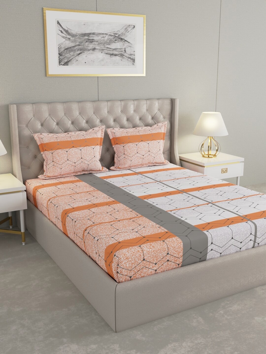 Raymond Home Orange & White Geometric Cotton144 TC Queen Bedsheet With 2 Pillow Covers
Raymond Home Orange & White Geometric Cotton144 TC Queen Bedsheet With 2 Pillow Covers