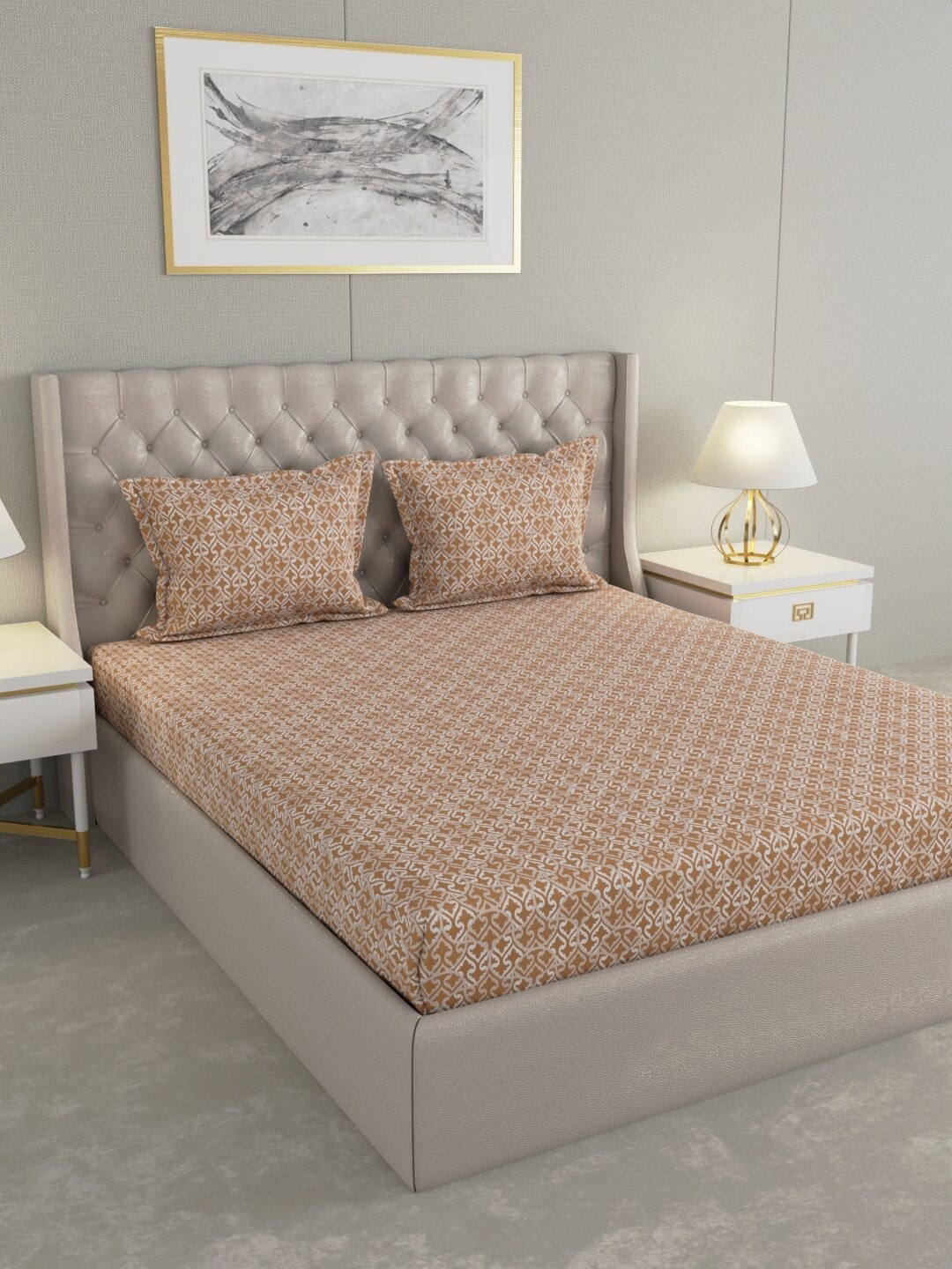 Raymond Home Brown & White Ethnic Motifs Cotton 104 TC Queen Bedsheet With 2 Pillow Covers
Raymond Home Brown & White Ethnic Motifs Cotton 104 TC Queen Bedsheet With 2 Pillow Covers
