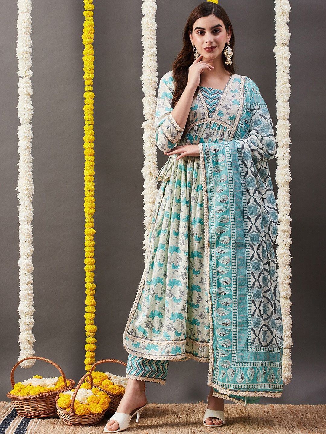 FASHOR Floral Printed Pleated Pure Cotton A-Line Kurta With Trousers & Dupatta, Off white
FASHOR Floral Printed Pleated Pure Cotton A-Line Kurta With Trousers & Dupatta, Off white
