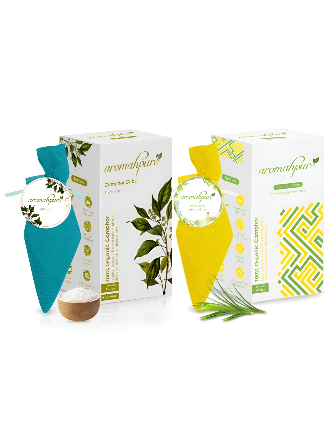 Aromahpure Yellow & Blue 2 Pieces Lemongrass & Bhimseni Pure Camphor Cube Home Fragrances
Aromahpure Yellow & Blue 2 Pieces Lemongrass & Bhimseni Pure Camphor Cube Home Fragrances
