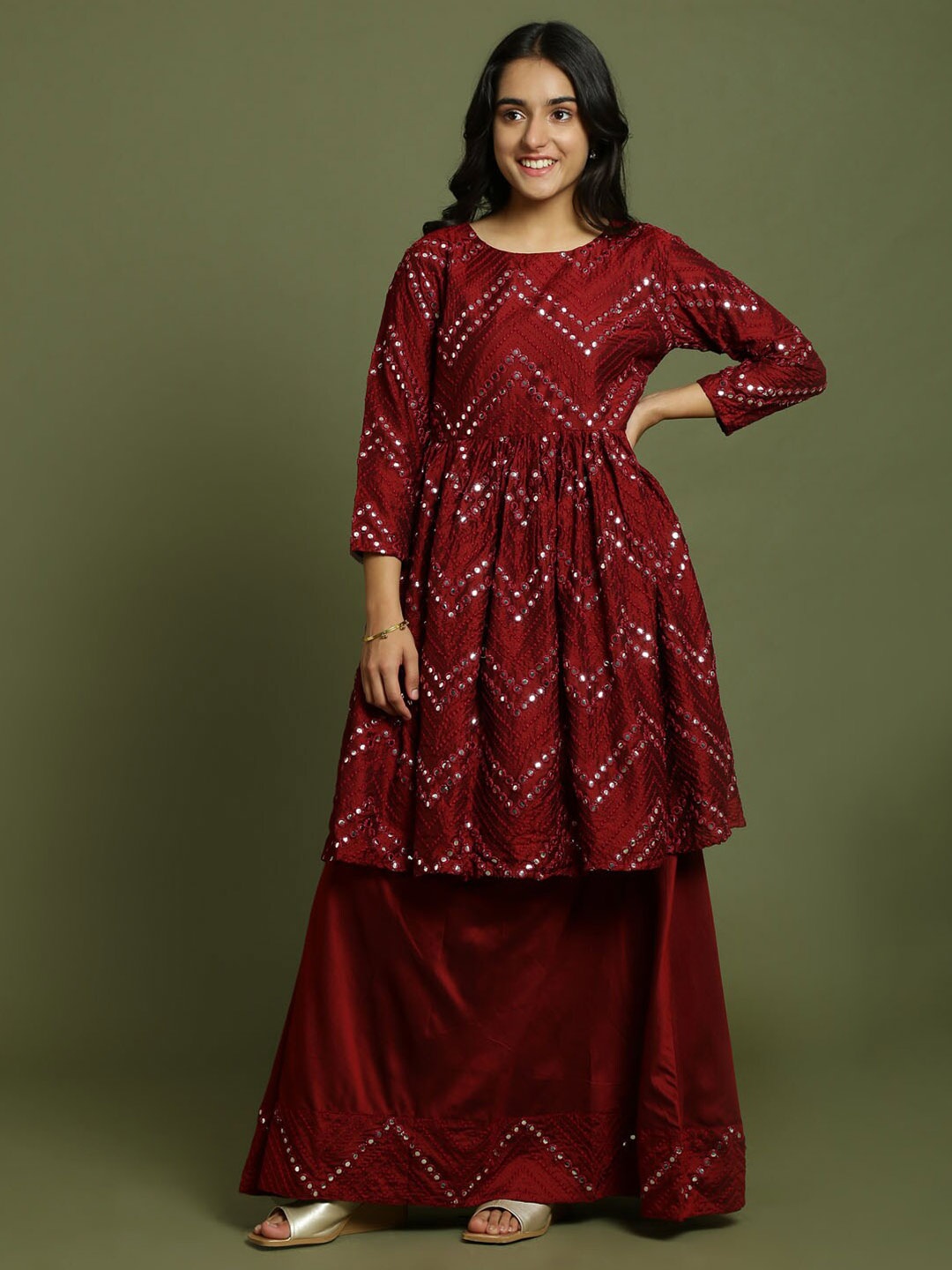 VASTRAMAY Girls Embellished Mirror Work Detailed Ready to Wear Lehenga Choli, Maroon
VASTRAMAY Girls Embellished Mirror Work Detailed Ready to Wear Lehenga Choli, Maroon