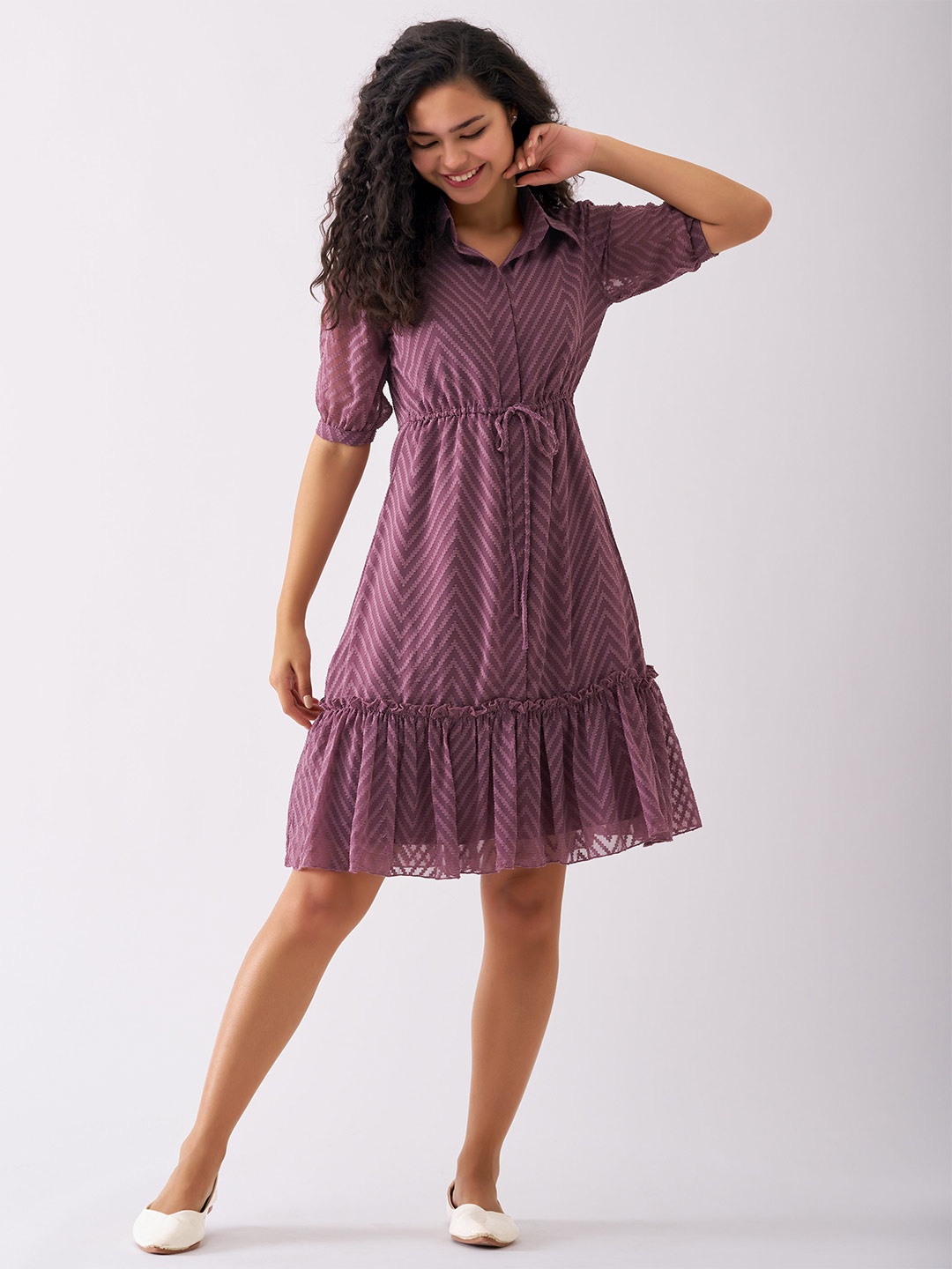 AASK Geometric Printed Shirt Collar Puff Sleeves Crepe Fit & Flare Dress, Purple
AASK Geometric Printed Shirt Collar Puff Sleeves Crepe Fit & Flare Dress, Purple