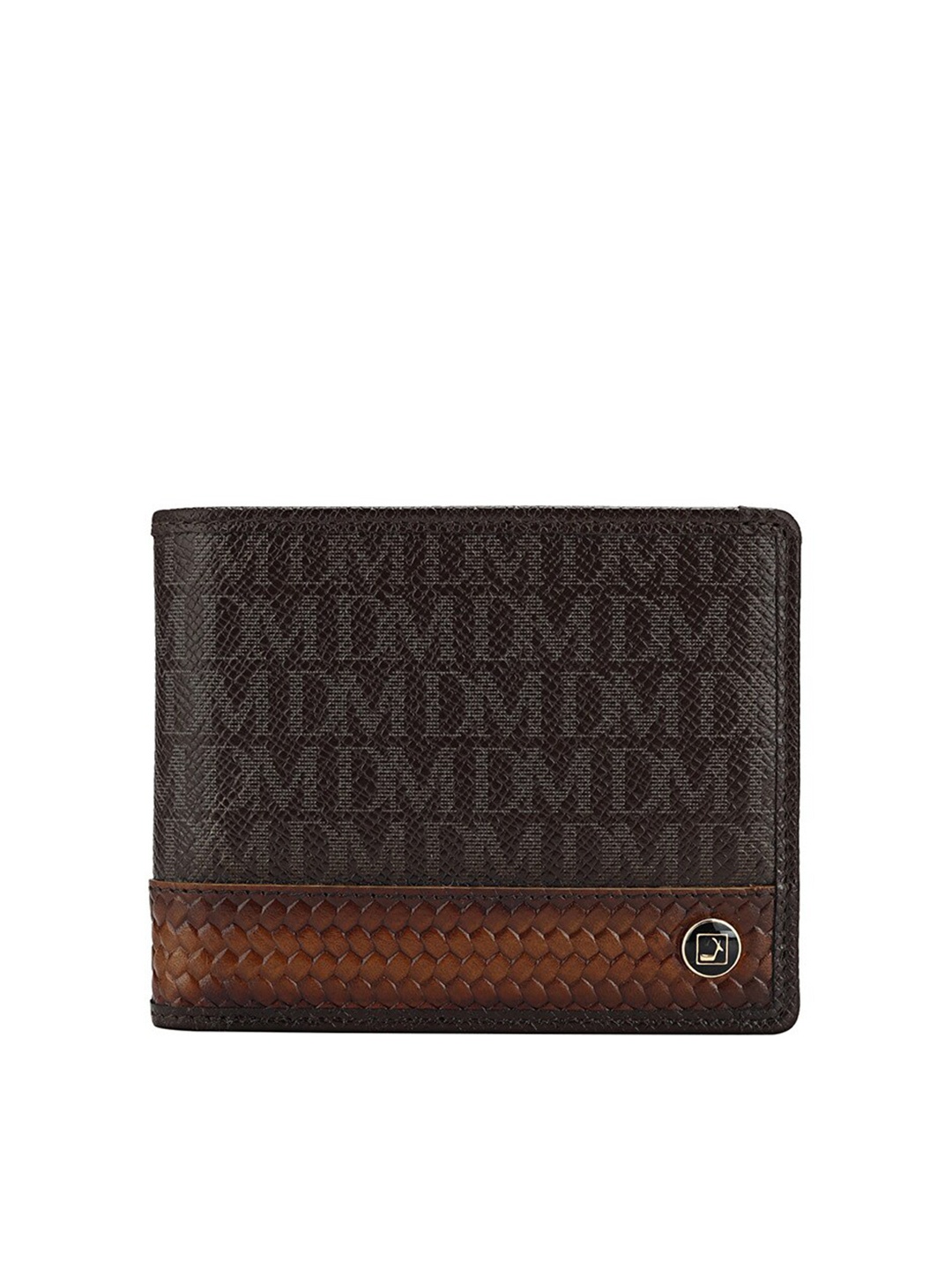 Da Milano Men Brand Logo Printed Leather Two Fold Wallet, Brown