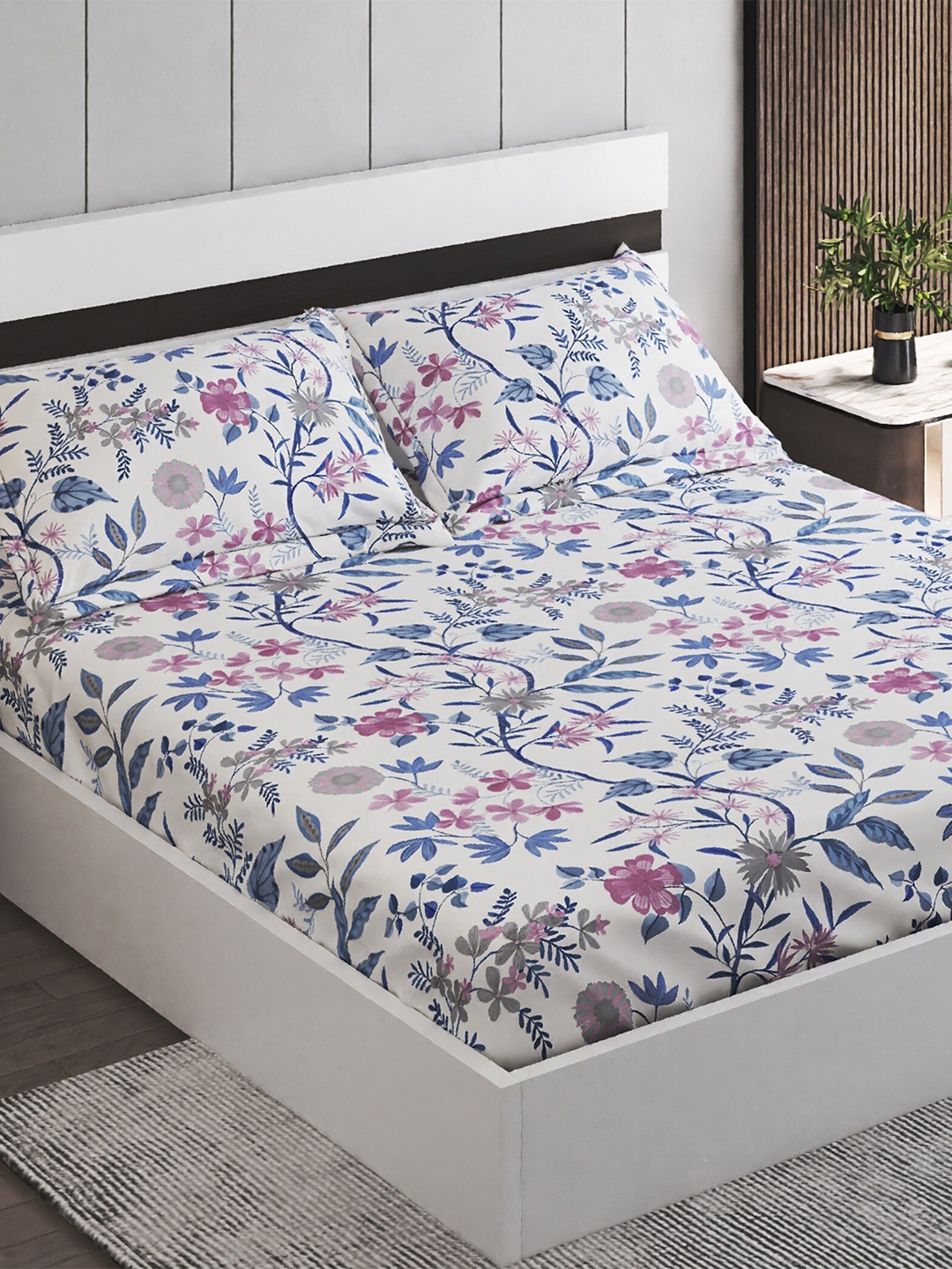 Home Centre White & Blue Floral Cotton 150 TC Fitted Queen Bedsheet with 2 Pillow Covers
Home Centre White & Blue Floral Cotton 150 TC Fitted Queen Bedsheet with 2 Pillow Covers