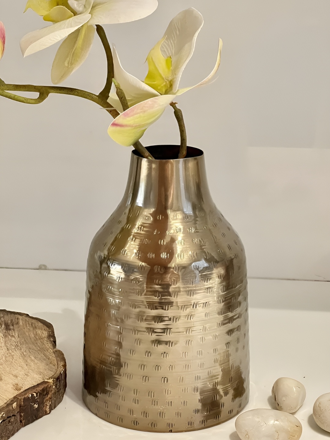 CK HOMEZ Gold Toned Textured Metal Flower Vase