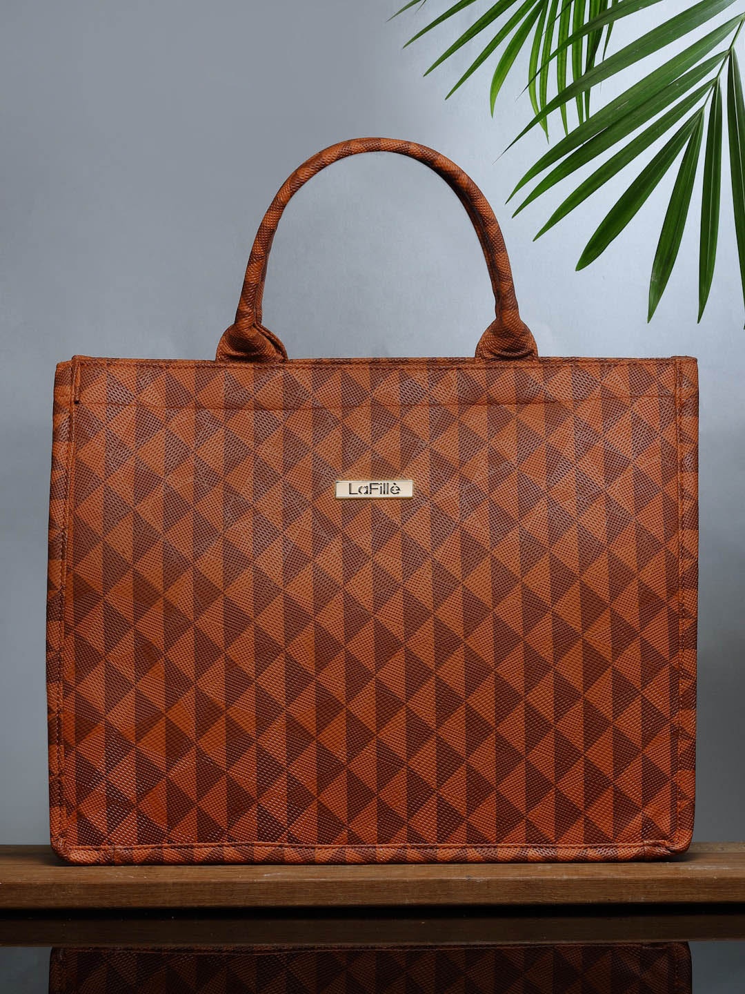 LaFille Geometric Printed Oversized Tote Bag - Up to 16 inch Laptop, Brown