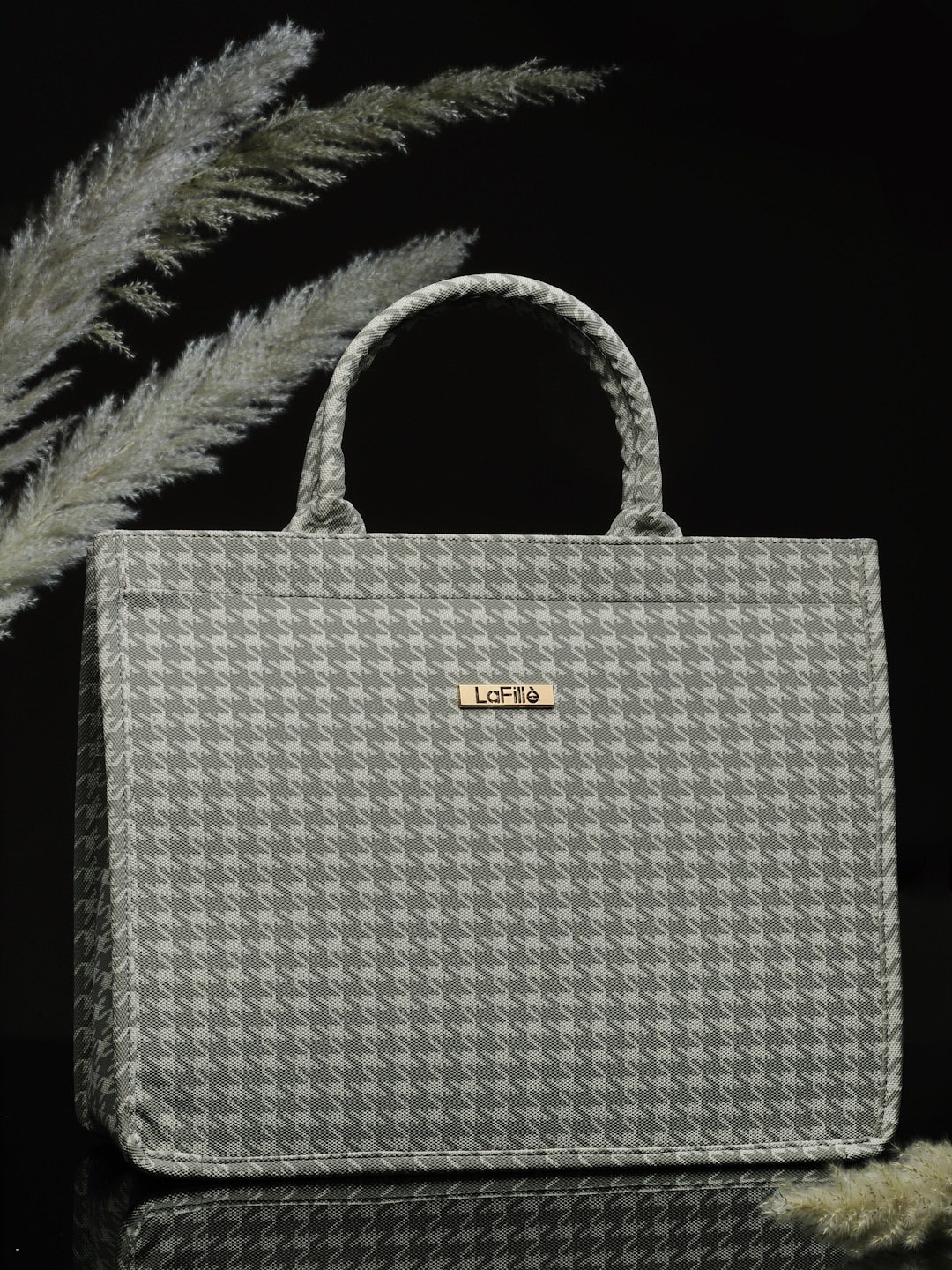 LaFille Checked Oversized Tote Bag - Up to 16 inch Laptop, Grey