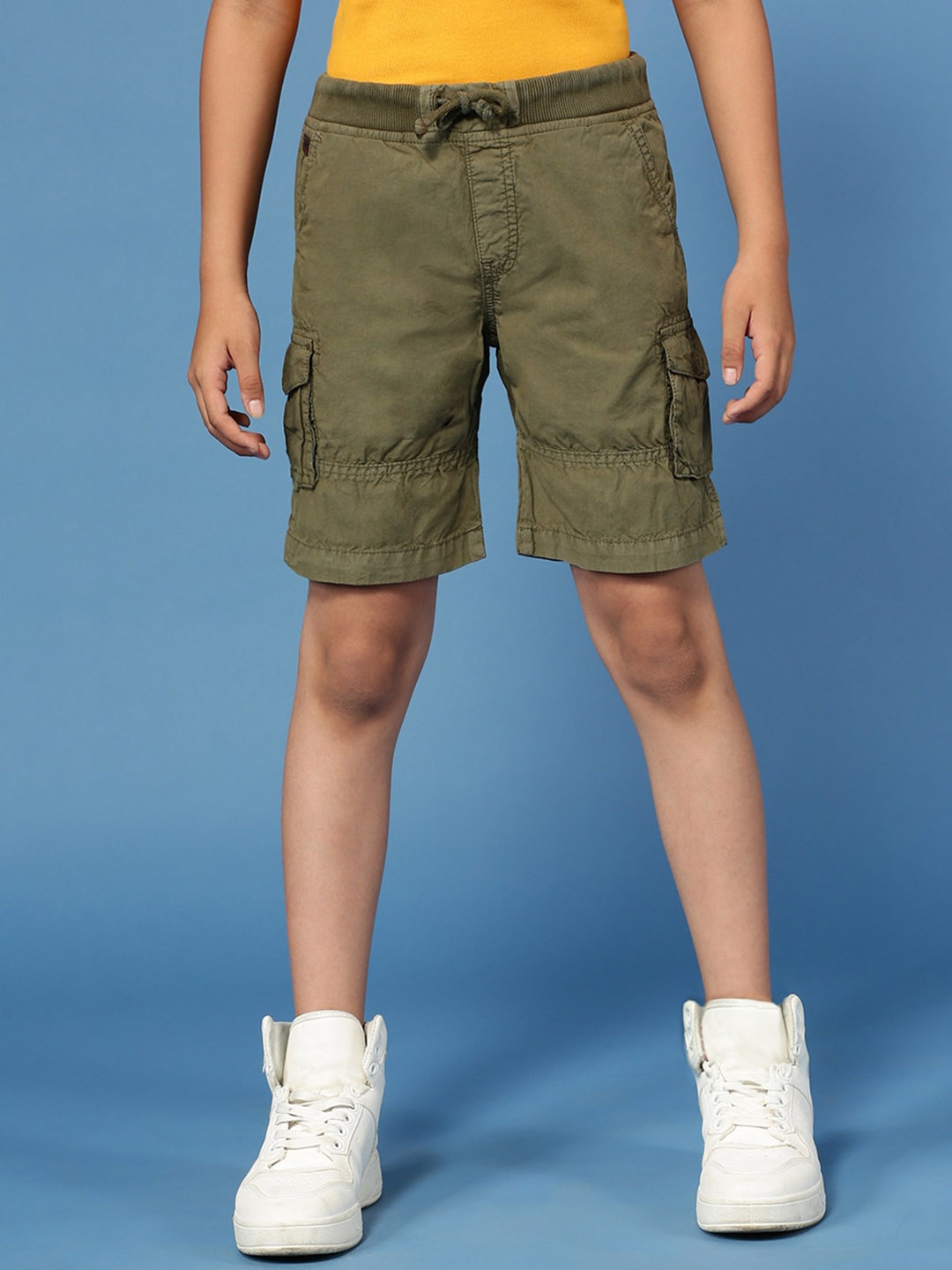 PIPIN Boys Cotton Cargo Shorts, Olive