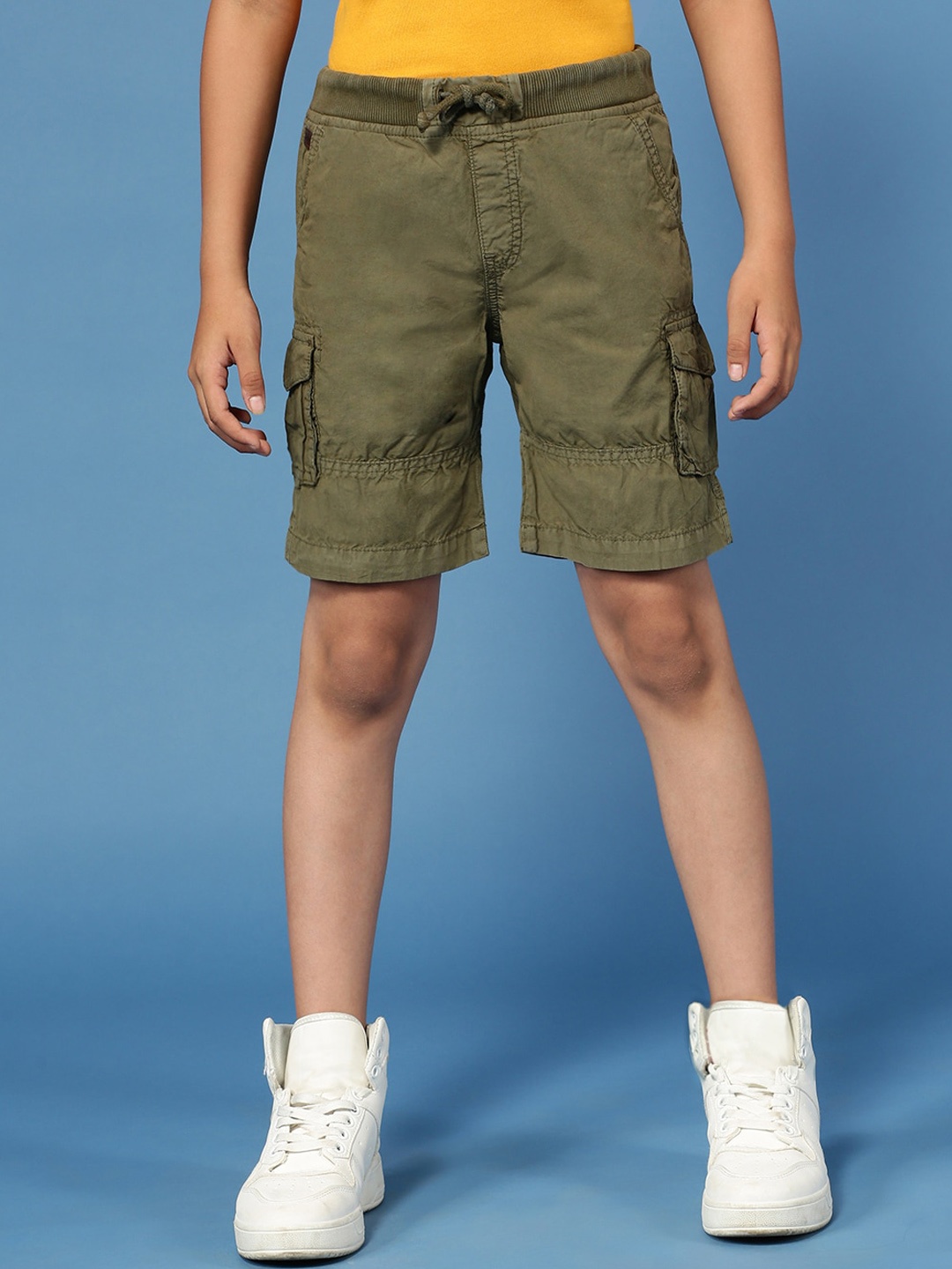 PIPIN Boys Cotton Cargo Shorts, Olive