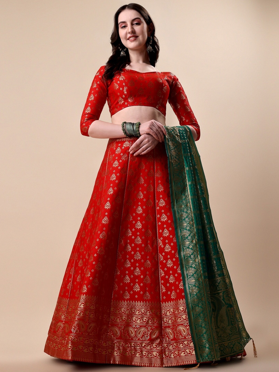 KALINI Woven Design Banarasi Silk Semi-Stitched Lehenga & Unstitched Blouse With Dupatta, Red
KALINI Woven Design Banarasi Silk Semi-Stitched Lehenga & Unstitched Blouse With Dupatta, Red