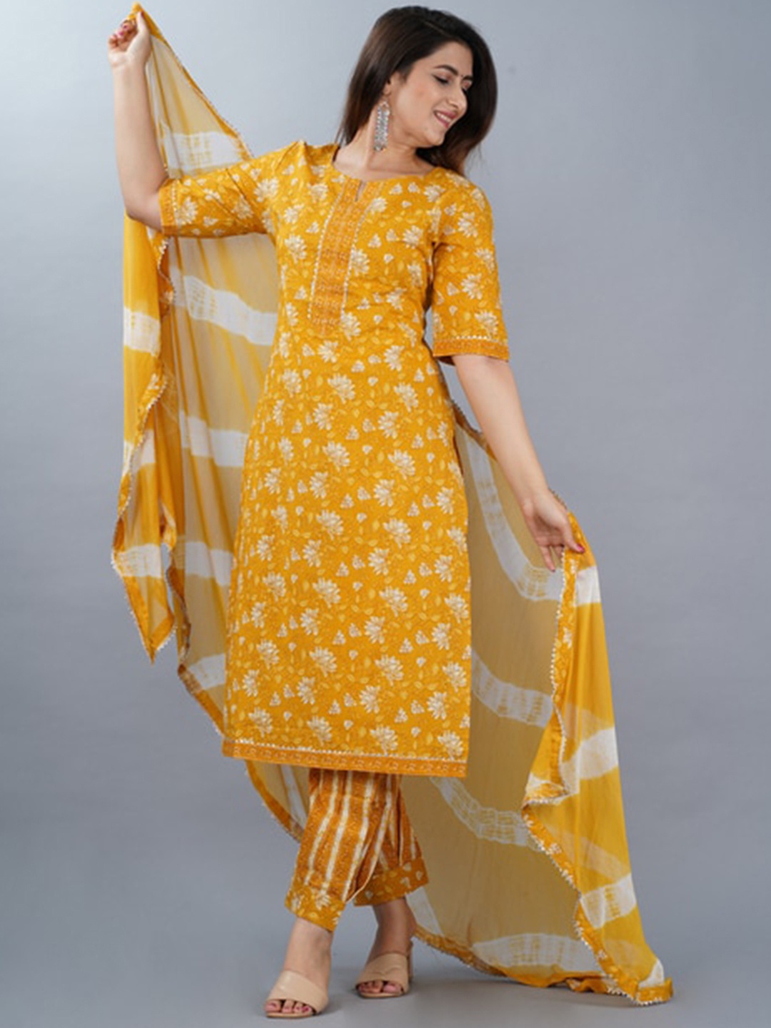 STYLUM FAB Floral Printed Gotta Patti Pure Cotton Kurta & Salwar With Dupatta, Yellow
STYLUM FAB Floral Printed Gotta Patti Pure Cotton Kurta & Salwar With Dupatta, Yellow