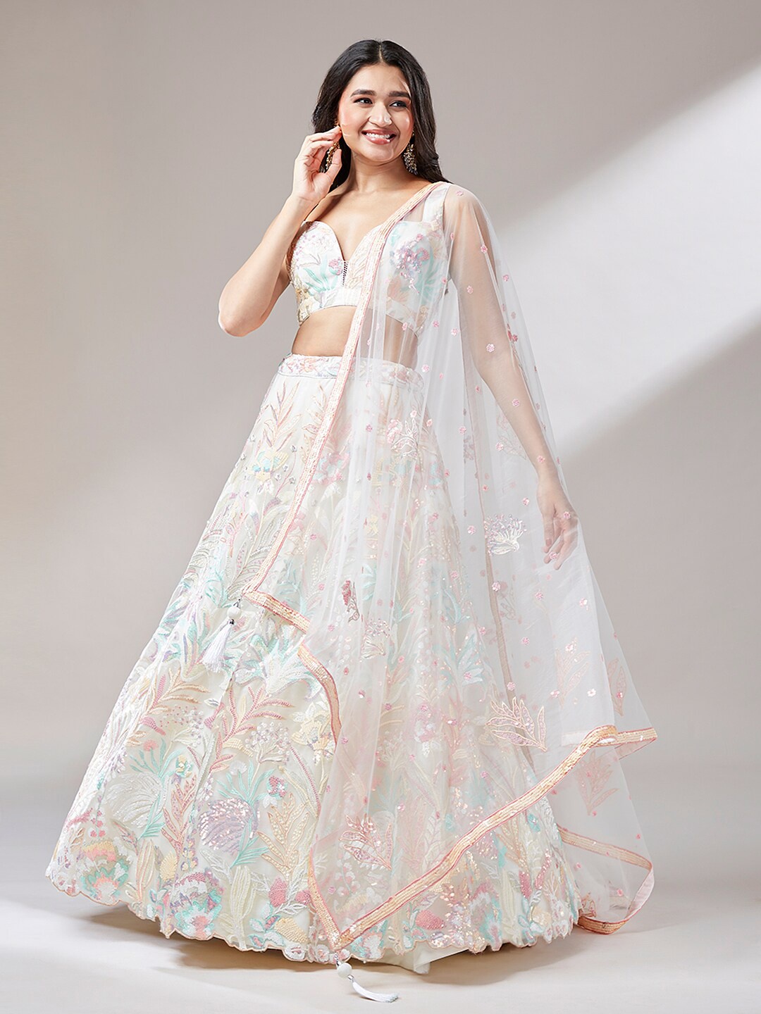 VAANI CREATION Embroidered Semi-Stitched Lehenga & Unstitched Blouse With Dupatta, Cream
VAANI CREATION Embroidered Semi-Stitched Lehenga & Unstitched Blouse With Dupatta, Cream
