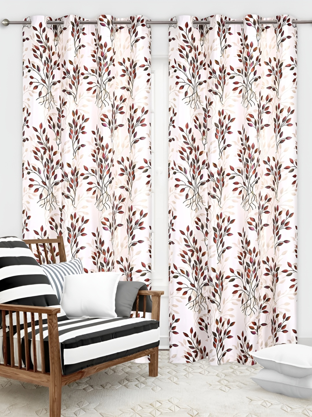 Yes Cart Home Maroon & White 2Pcs Floral Room Darkening Window Curtains