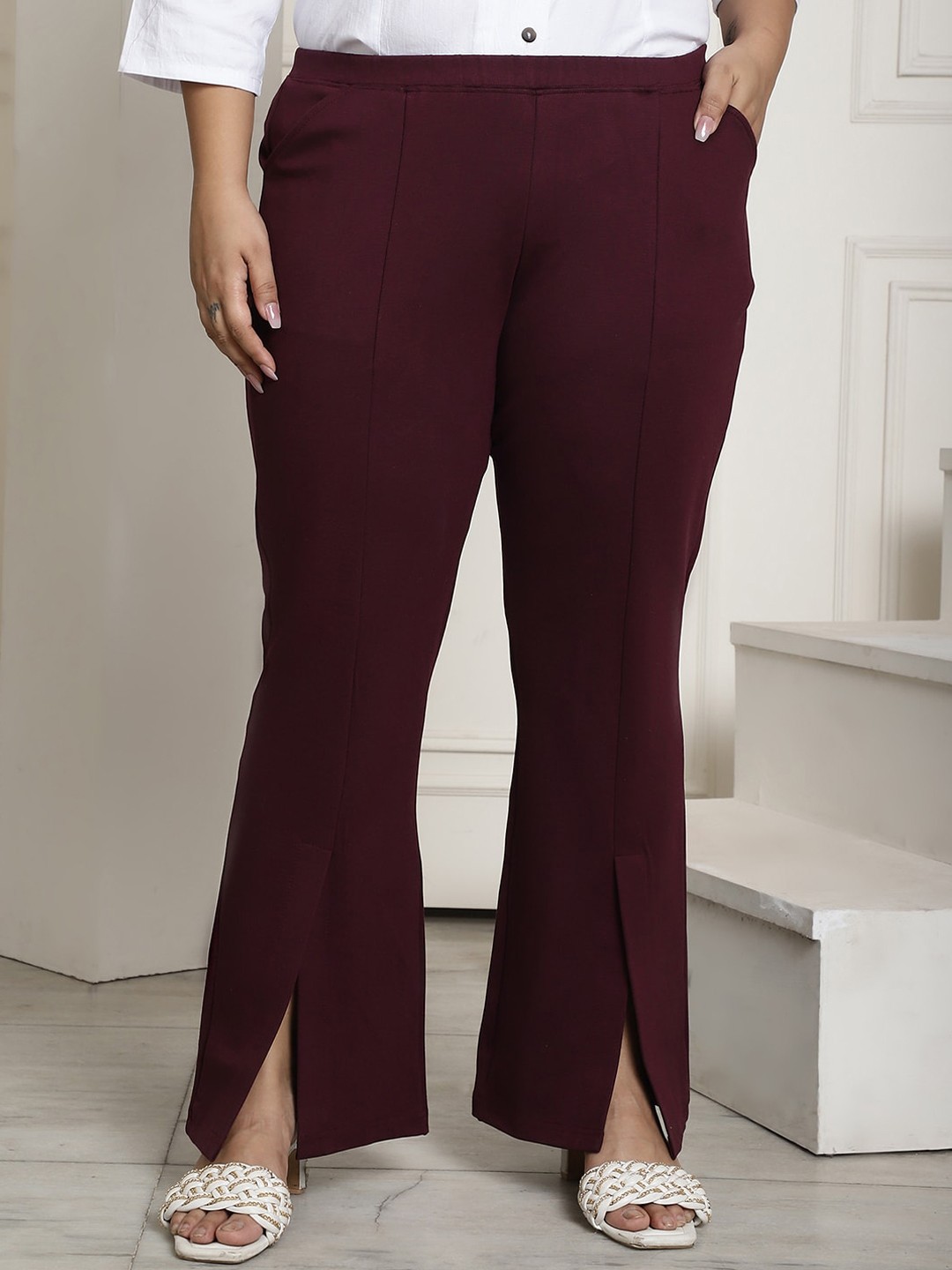 theRebelinme Women Plus Size Relaxed Straight Fit High-Rise Easy Wash Bootcut Trousers, Burgundy
theRebelinme Women Plus Size Relaxed Straight Fit High-Rise Easy Wash Bootcut Trousers, Burgundy