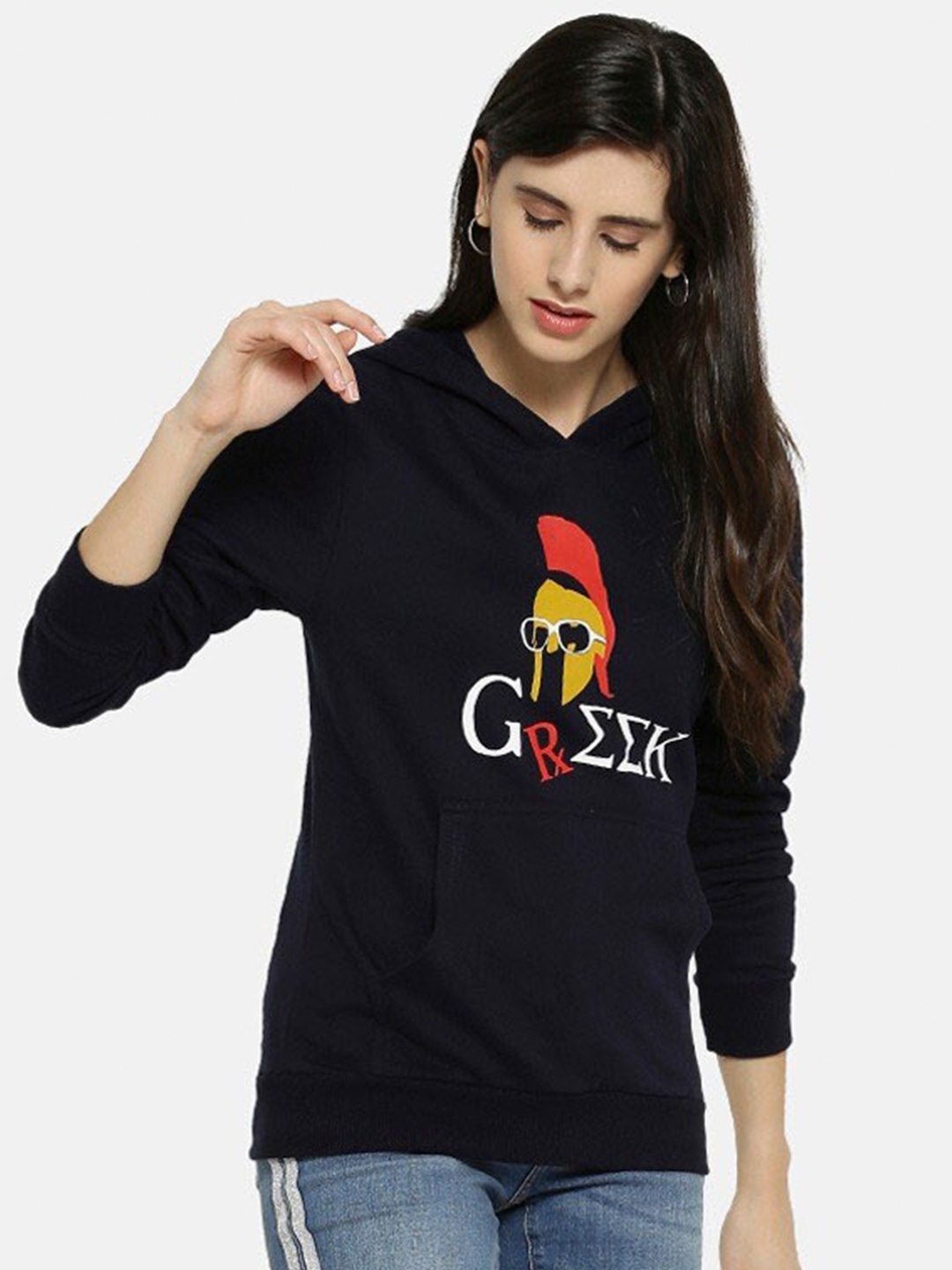 Campus Sutra Graphic Printed Hooded Neck Long Sleeve Cotton Pullover Sweatshirt, Navy blue
Campus Sutra Graphic Printed Hooded Neck Long Sleeve Cotton Pullover Sweatshirt, Navy blue
