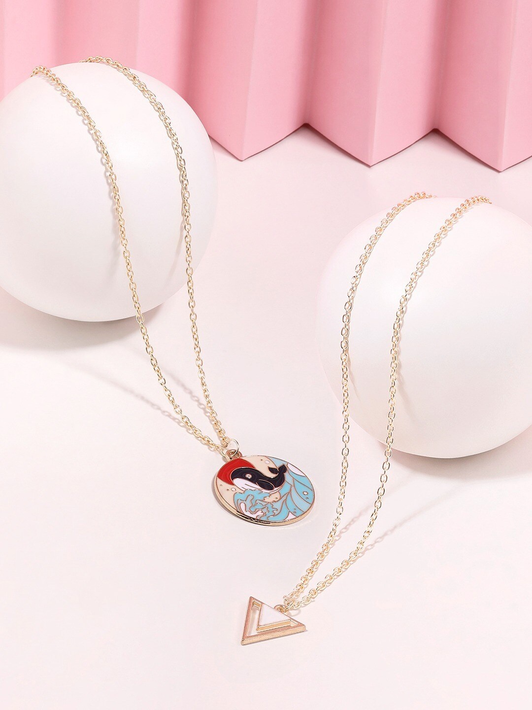 AMI Set Of 2 Gold-Plated Enamelled Dolphin & Triangular Pendant With Chain-ZPFK17051
AMI Set Of 2 Gold-Plated Enamelled Dolphin & Triangular Pendant With Chain-ZPFK17051