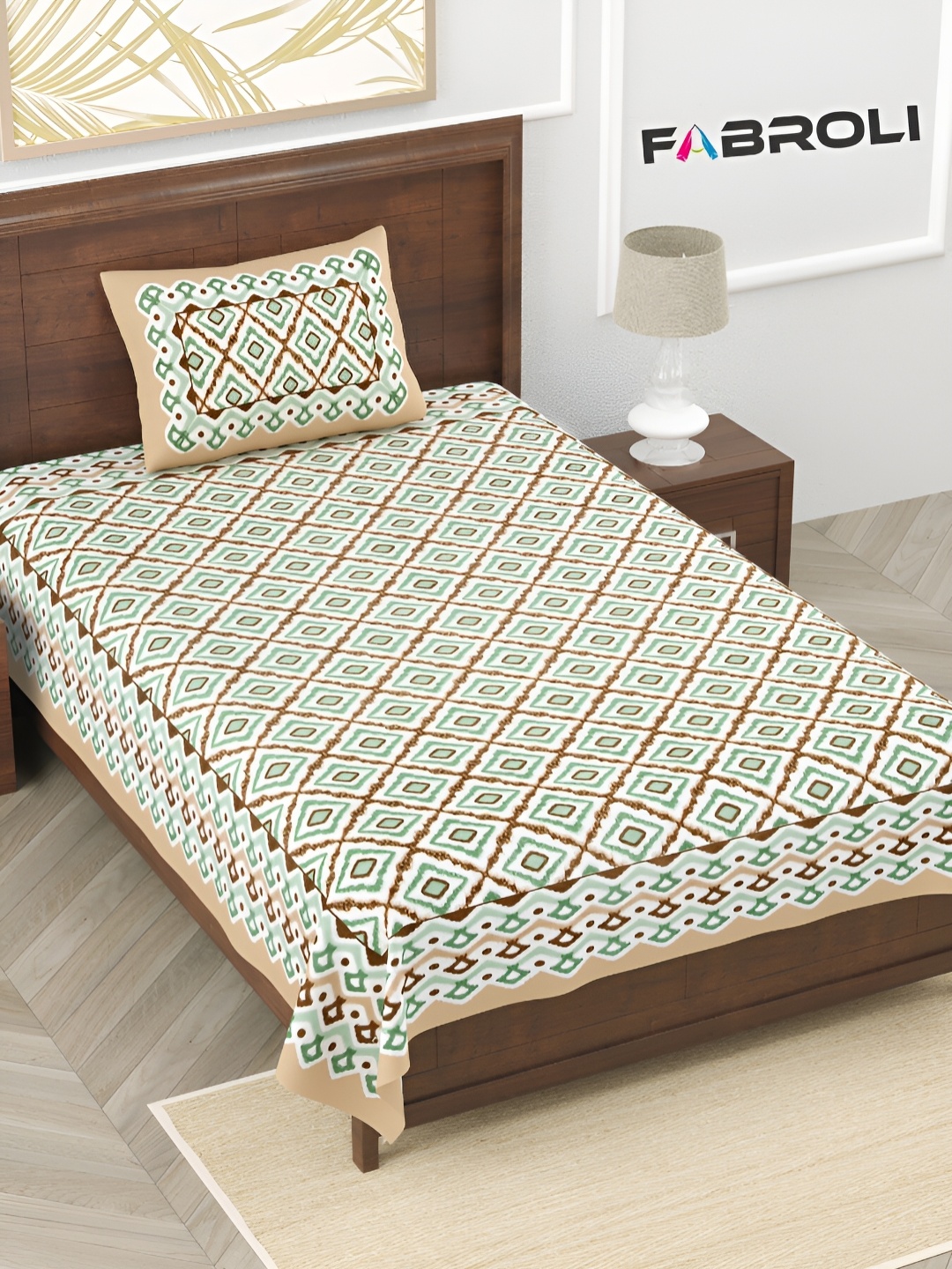 FABROLI Green& White Ethnic Motifs Cotton 240 TC Single Bedsheet with 1 Pillow Covers
FABROLI Green& White Ethnic Motifs Cotton 240 TC Single Bedsheet with 1 Pillow Covers