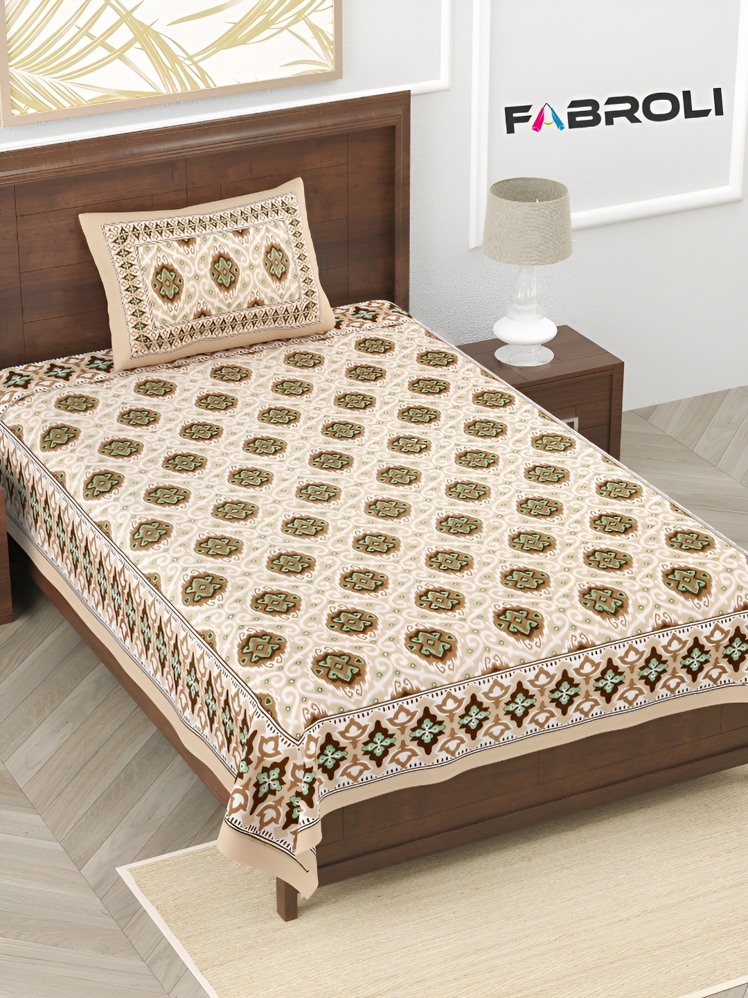 FABROLI Yellow& Green Ethnic Motifs Cotton 240 TC Single Bedsheet with 1 Pillow Cover
FABROLI Yellow& Green Ethnic Motifs Cotton 240 TC Single Bedsheet with 1 Pillow Cover
