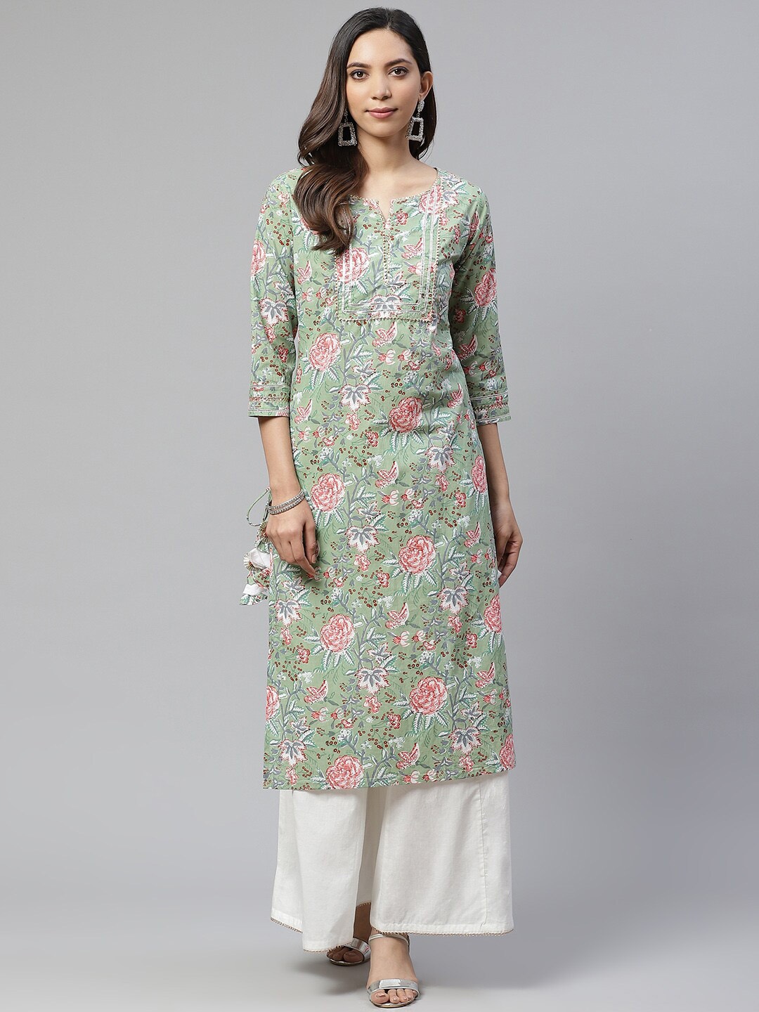 KALINI Floral Printed Gotta Patti Detailed Pure Cotton Straight Kurta With Palazzo, Green
KALINI Floral Printed Gotta Patti Detailed Pure Cotton Straight Kurta With Palazzo, Green