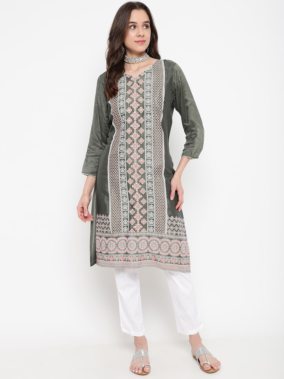 Be Indi Geometric Printed Straight Kurta, Grey 
Be Indi Geometric Printed Straight Kurta, Grey