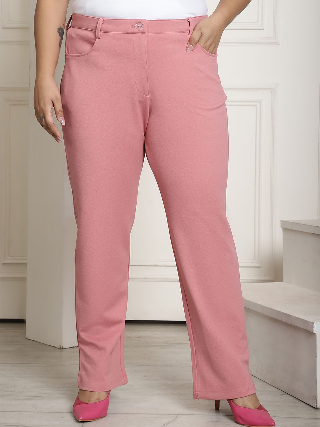 theRebelinme Women Plus Size Relaxed Straight Fit High-Rise Easy Wash Formal Trousers, Pink
theRebelinme Women Plus Size Relaxed Straight Fit High-Rise Easy Wash Formal Trousers, Pink