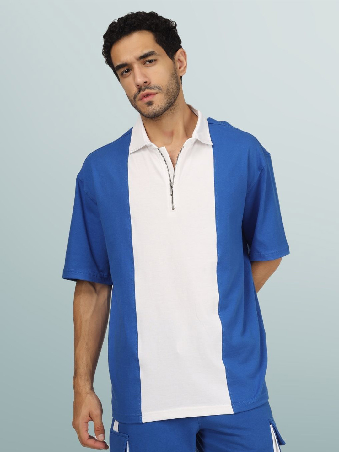 WEARDUDS Colourblocked Polo Collar Drop-Shoulder Sleeves Cotton Oversized T-shirt, Blue
WEARDUDS Colourblocked Polo Collar Drop-Shoulder Sleeves Cotton Oversized T-shirt, Blue