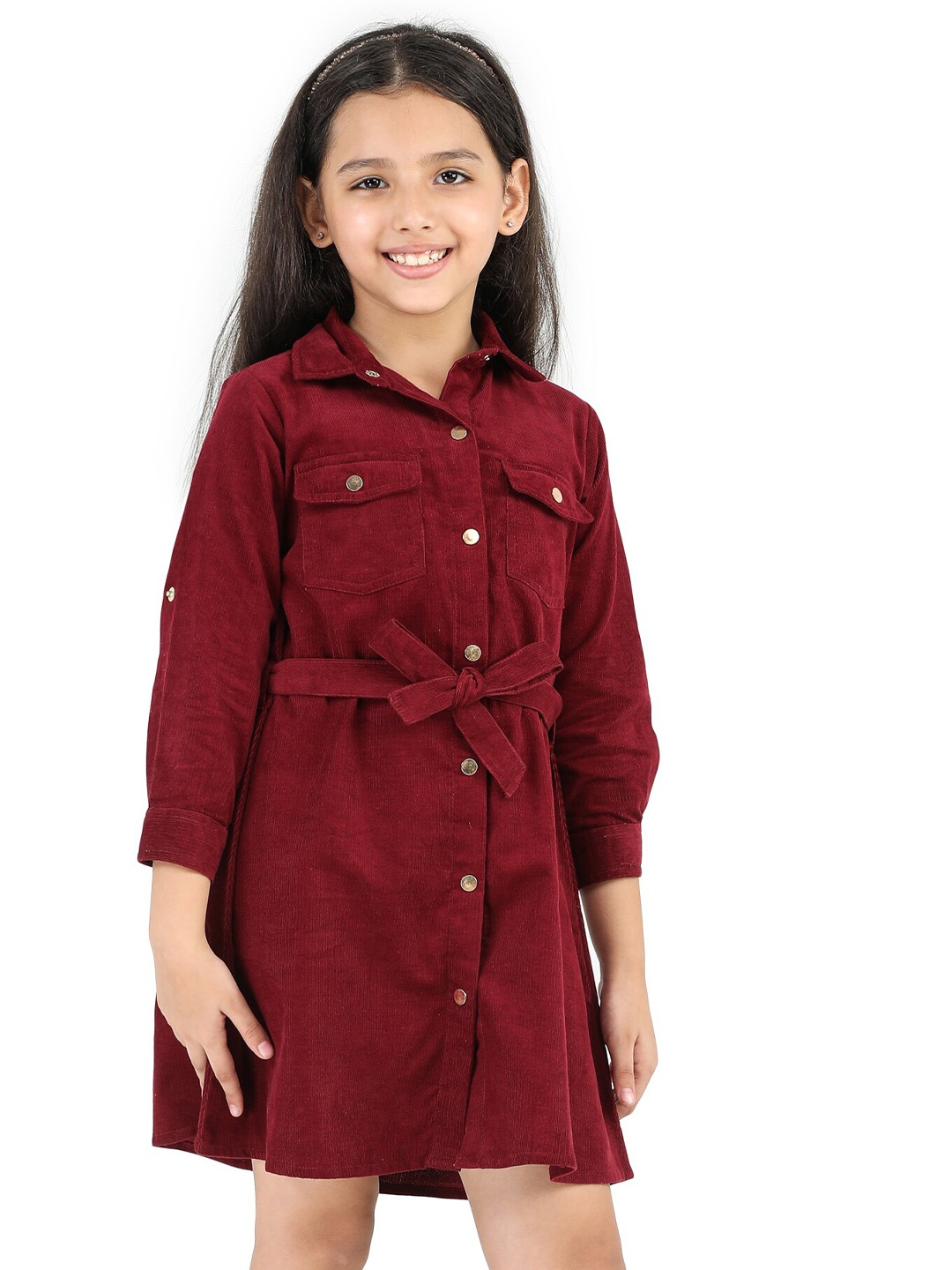 Purple United Kids Girls Belt Detailed Shirt Collar Cotton Shirt Style Dress, Burgundy
Purple United Kids Girls Belt Detailed Shirt Collar Cotton Shirt Style Dress, Burgundy