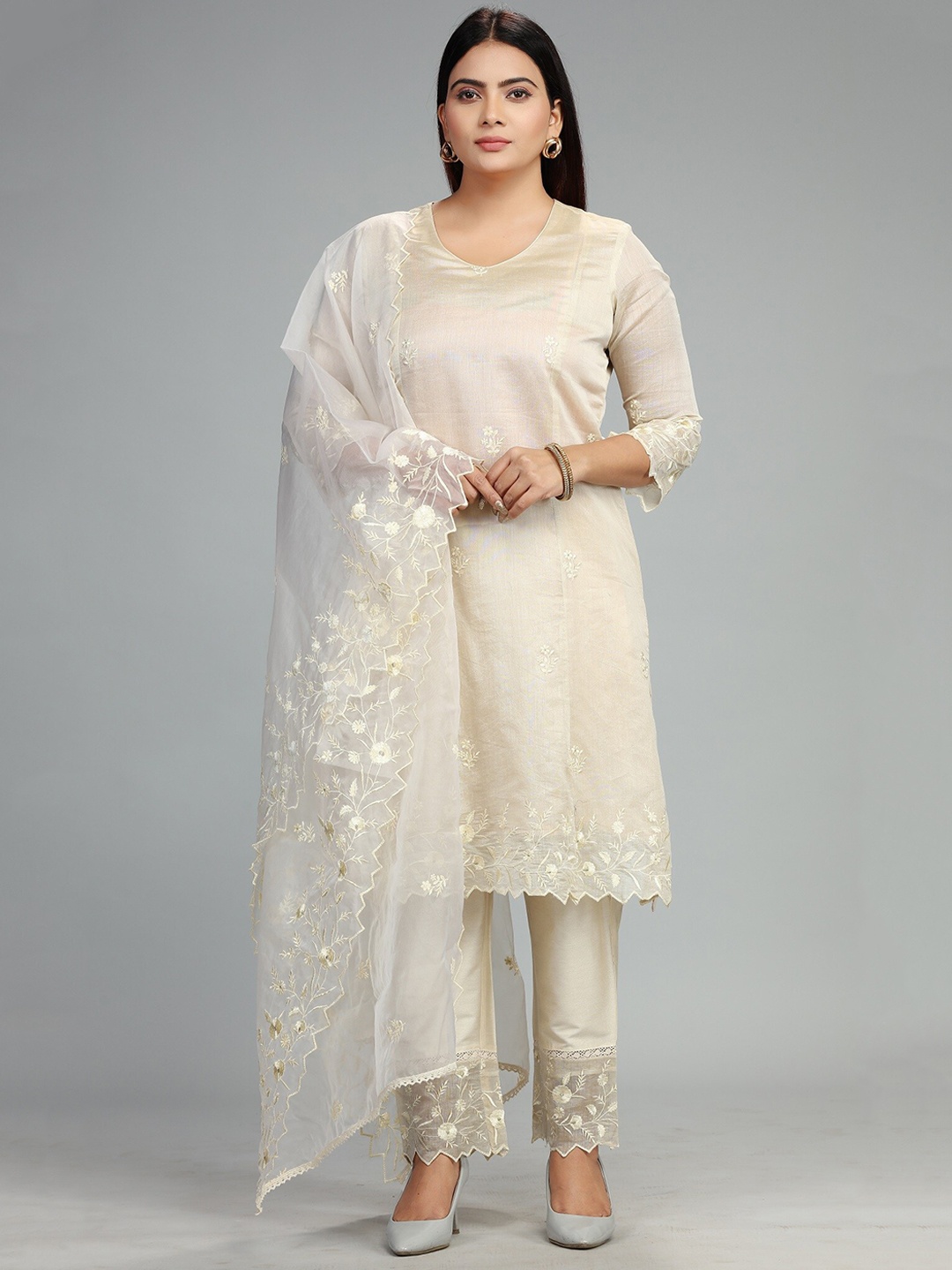 COTTON CULTURE Ethnic Motifs Embroidered Pure Cotton Straight Kurta & Trousers & Dupatta, Cream
COTTON CULTURE Ethnic Motifs Embroidered Pure Cotton Straight Kurta & Trousers & Dupatta, Cream