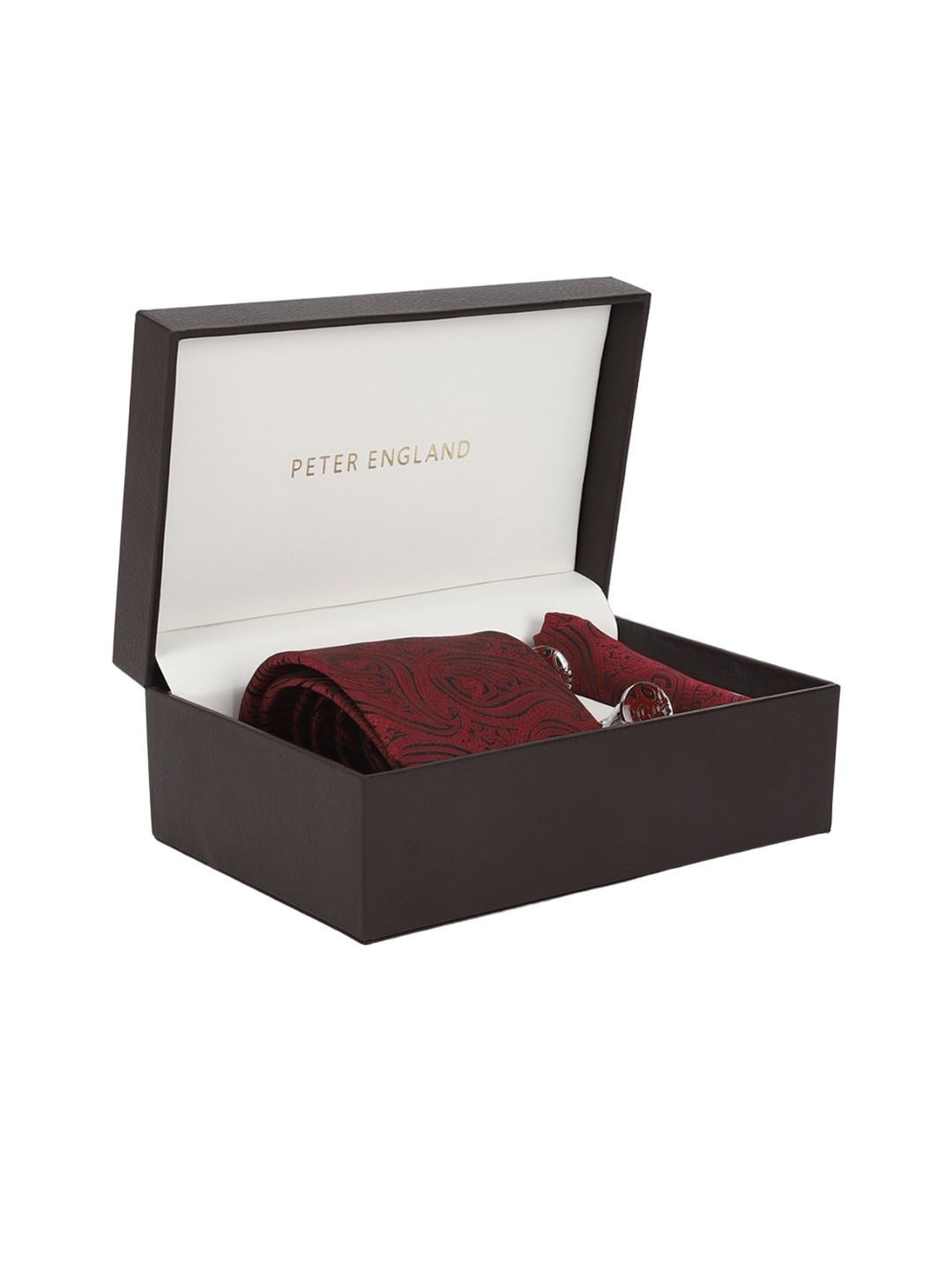 Peter England Men Embroidered Tie Pocket Square And Cufflink Accessory Gift Set, Maroon
Peter England Men Embroidered Tie Pocket Square And Cufflink Accessory Gift Set, Maroon