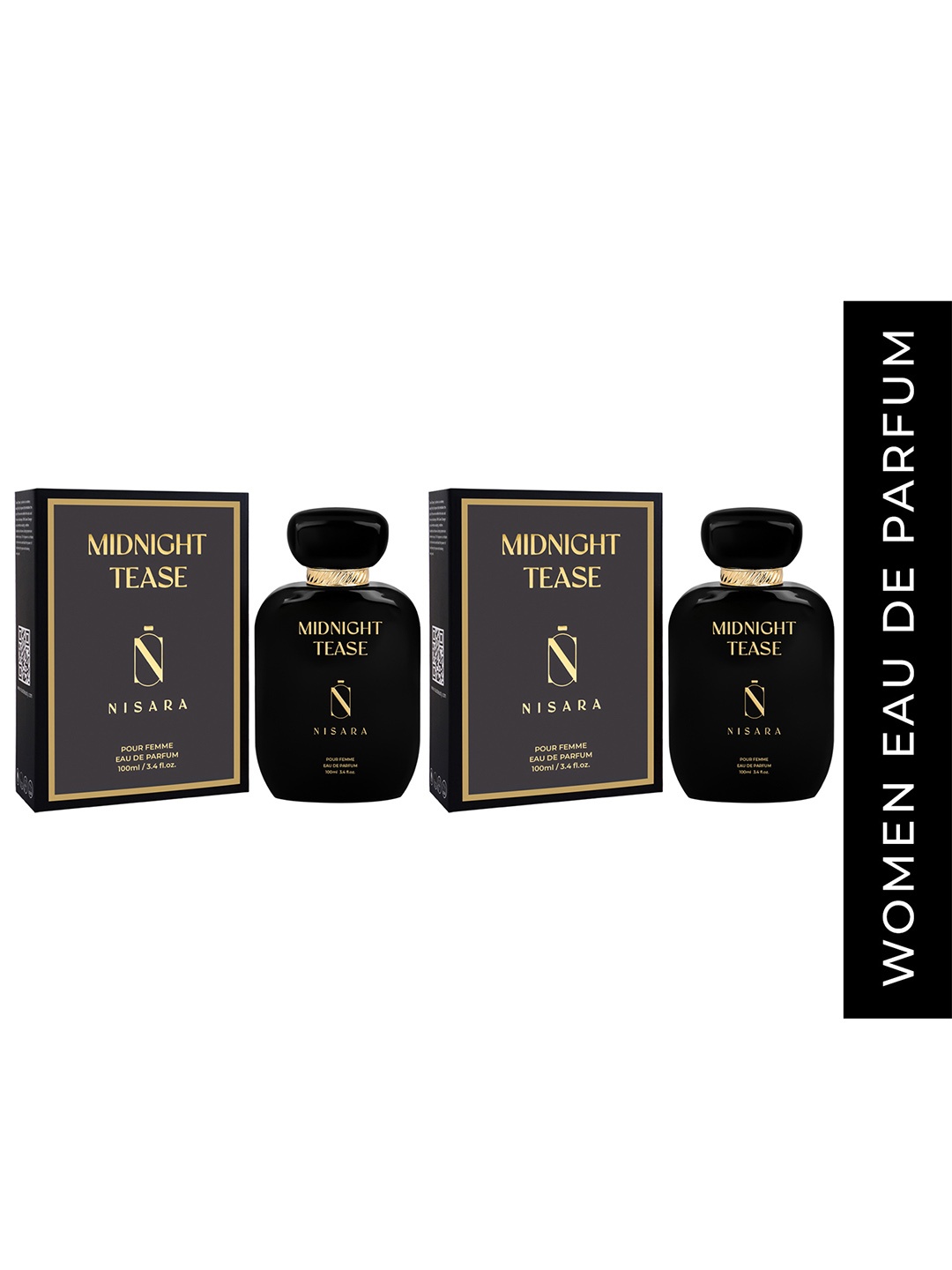 NISARA Women Set of 2 Midnight Tease Long Lasting Eau De Parfum - 100 ml each, Black
NISARA Women Set of 2 Midnight Tease Long Lasting Eau De Parfum - 100 ml each, Black