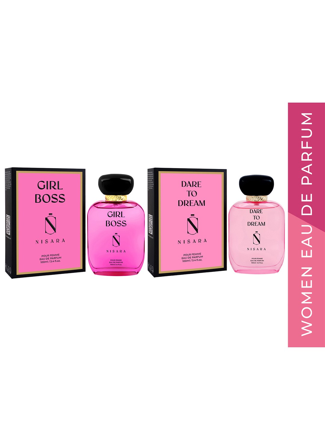 NISARA Women Set of Girl Boss & Dare To Dream Long Lasting Eau De Parfum - 100 ml each, Pink
NISARA Women Set of Girl Boss & Dare To Dream Long Lasting Eau De Parfum - 100 ml each, Pink