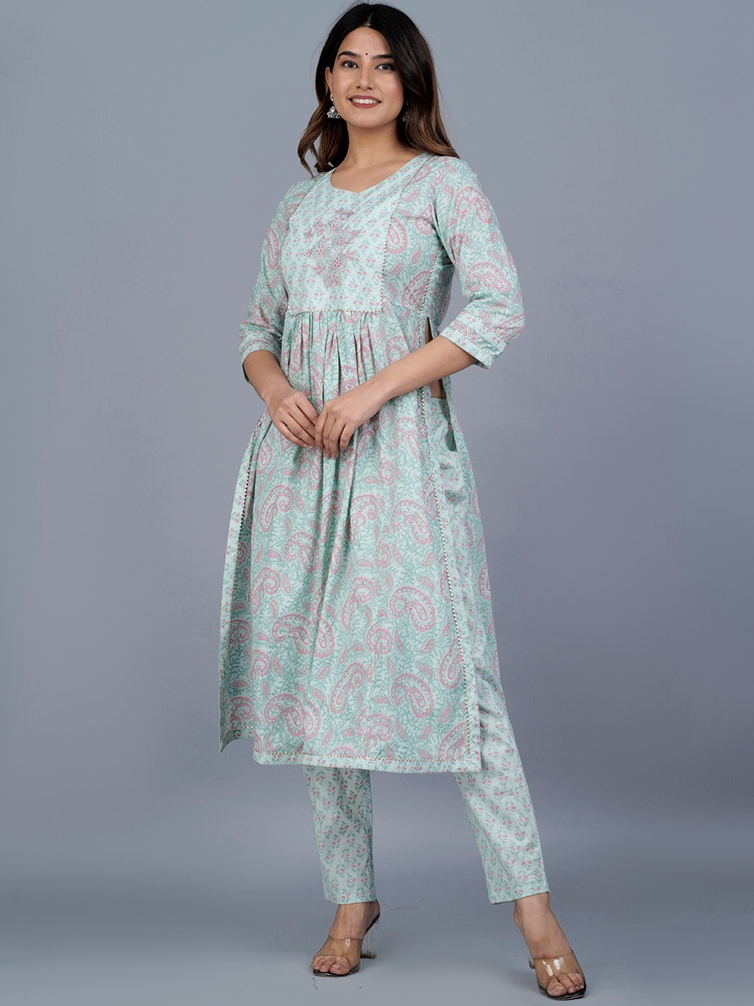 KALINI Ethnic Motifs Printed Regular Gotta Patti Pure Cotton Fusion Kurta with Trousers, Green
KALINI Ethnic Motifs Printed Regular Gotta Patti Pure Cotton Fusion Kurta with Trousers, Green