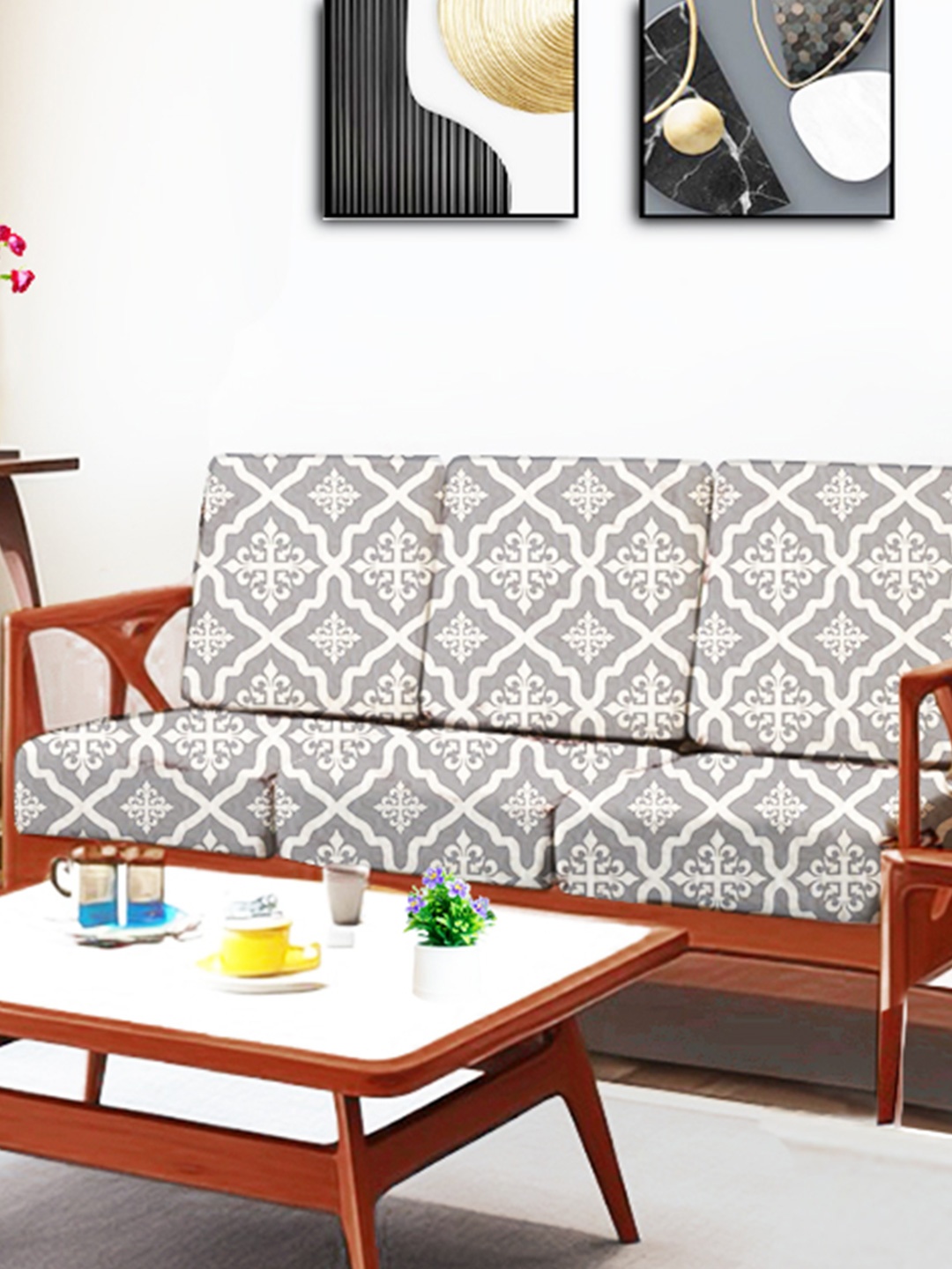 ohello 6 Pcs White & Grey Stretchable Elasticated Printed Polyester Sofa Seat Covers
ohello 6 Pcs White & Grey Stretchable Elasticated Printed Polyester Sofa Seat Covers