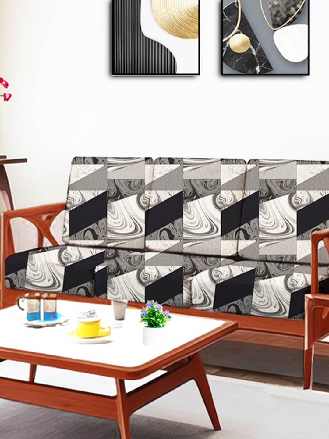 ohello 6 Pcs Black & Grey Stretchable Elasticated Printed Polyester Sofa Seat Covers, Beige
ohello 6 Pcs Black & Grey Stretchable Elasticated Printed Polyester Sofa Seat Covers, Beige