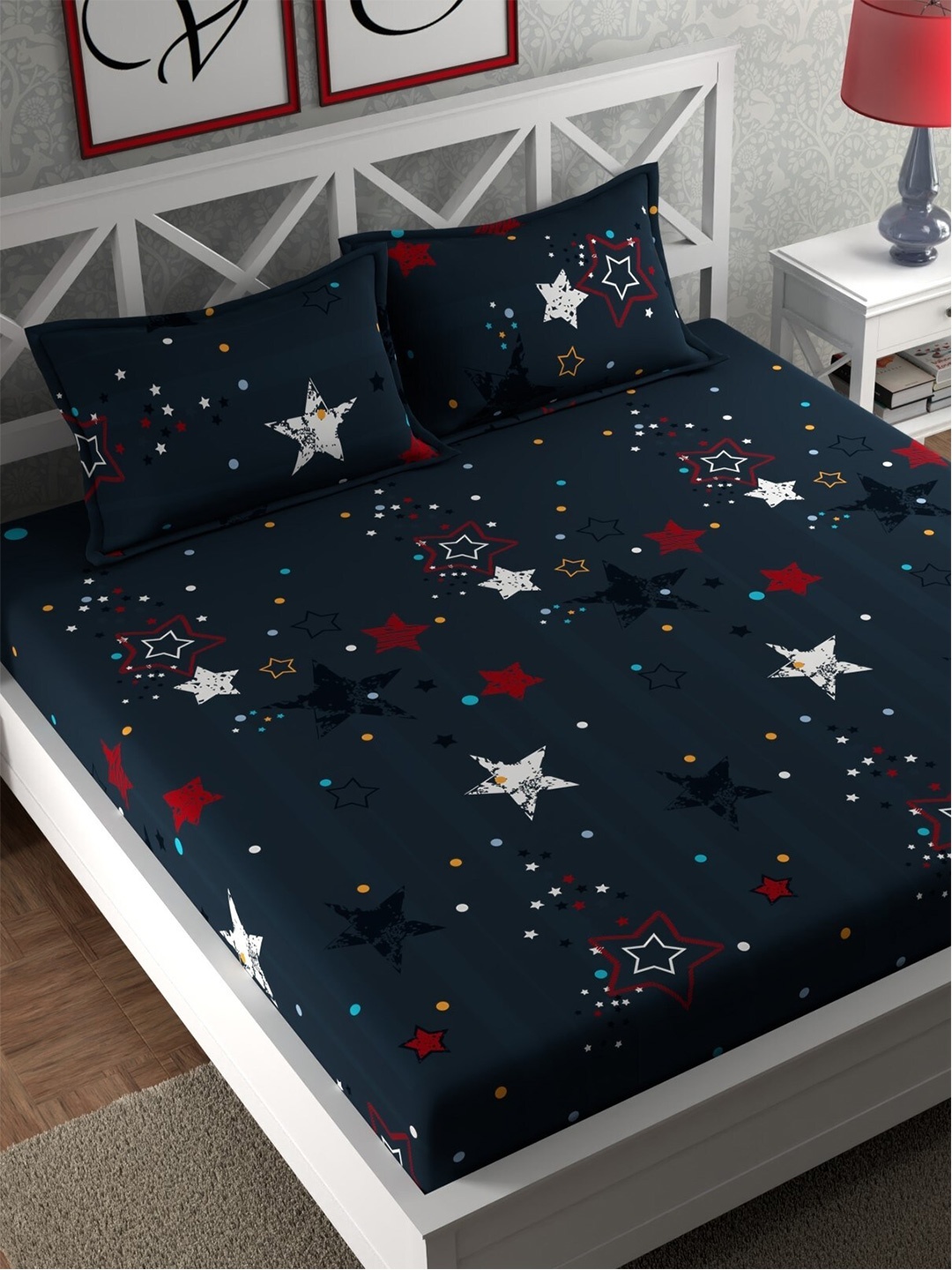 CG HOMES Navy Blue & White Geometric Cotton160 TC Queen Bedsheet with 2 Pillow Covers
CG HOMES Navy Blue & White Geometric Cotton160 TC Queen Bedsheet with 2 Pillow Covers