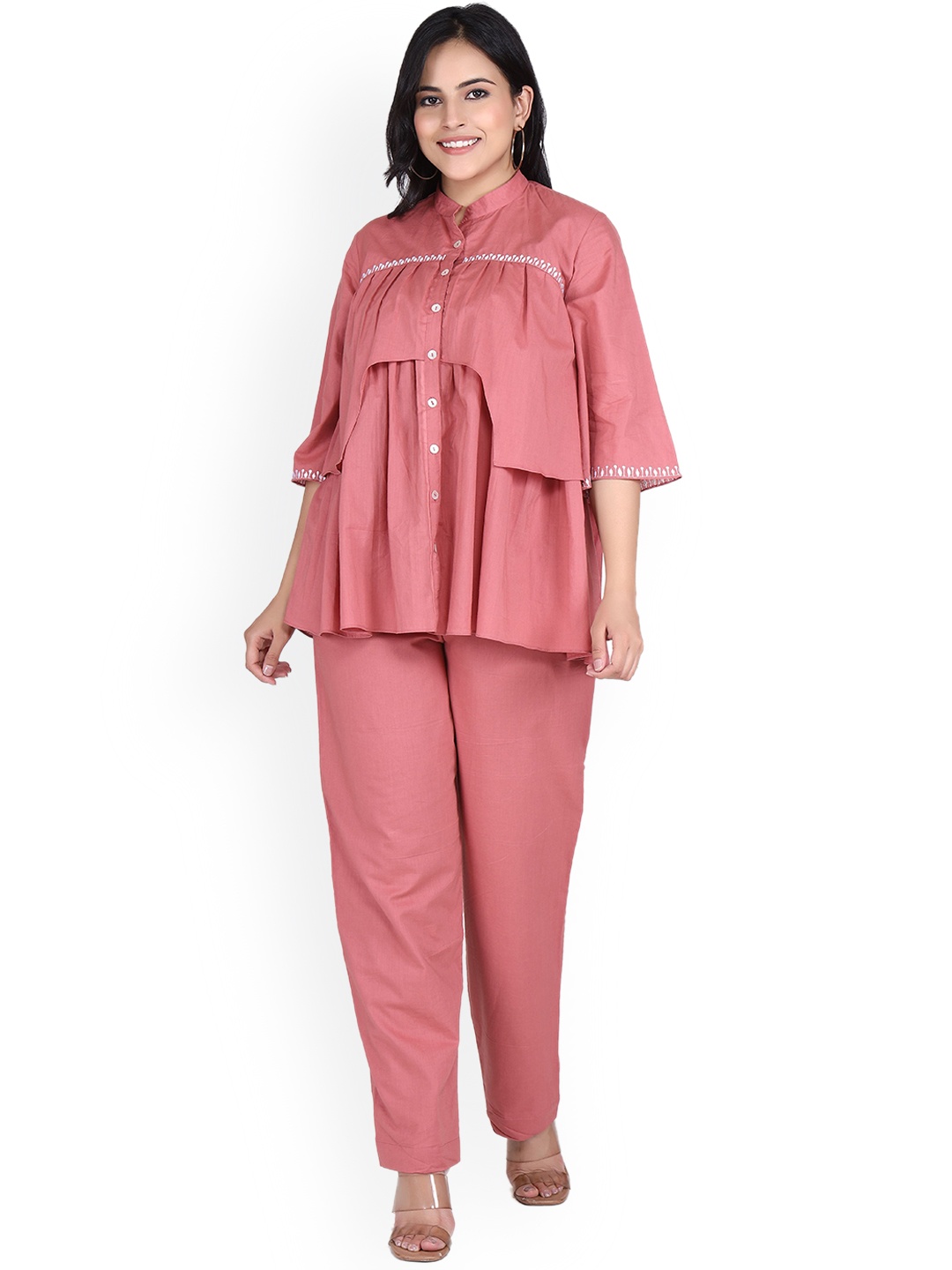Lirose Embroidered Mandarin Collar Pure Cotton Tunic With Flared Trouser Co-Ords, Pink
Lirose Embroidered Mandarin Collar Pure Cotton Tunic With Flared Trouser Co-Ords, Pink